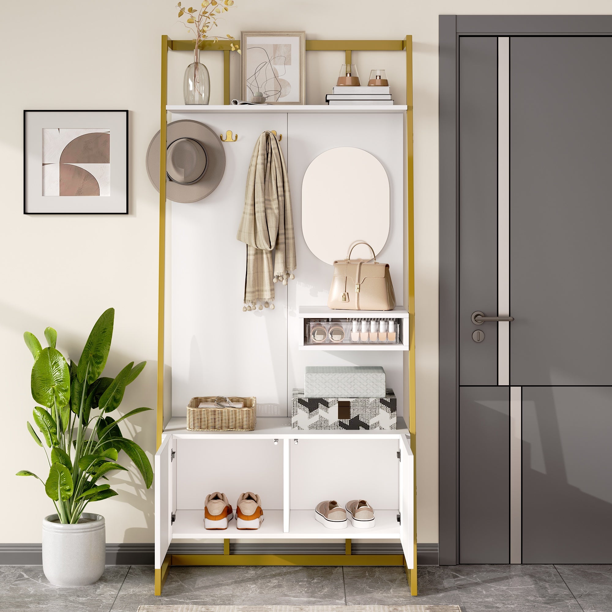 PINGGO Modern Minimalist Compact Wardrobe Open Multifunctional Storage Cabinet