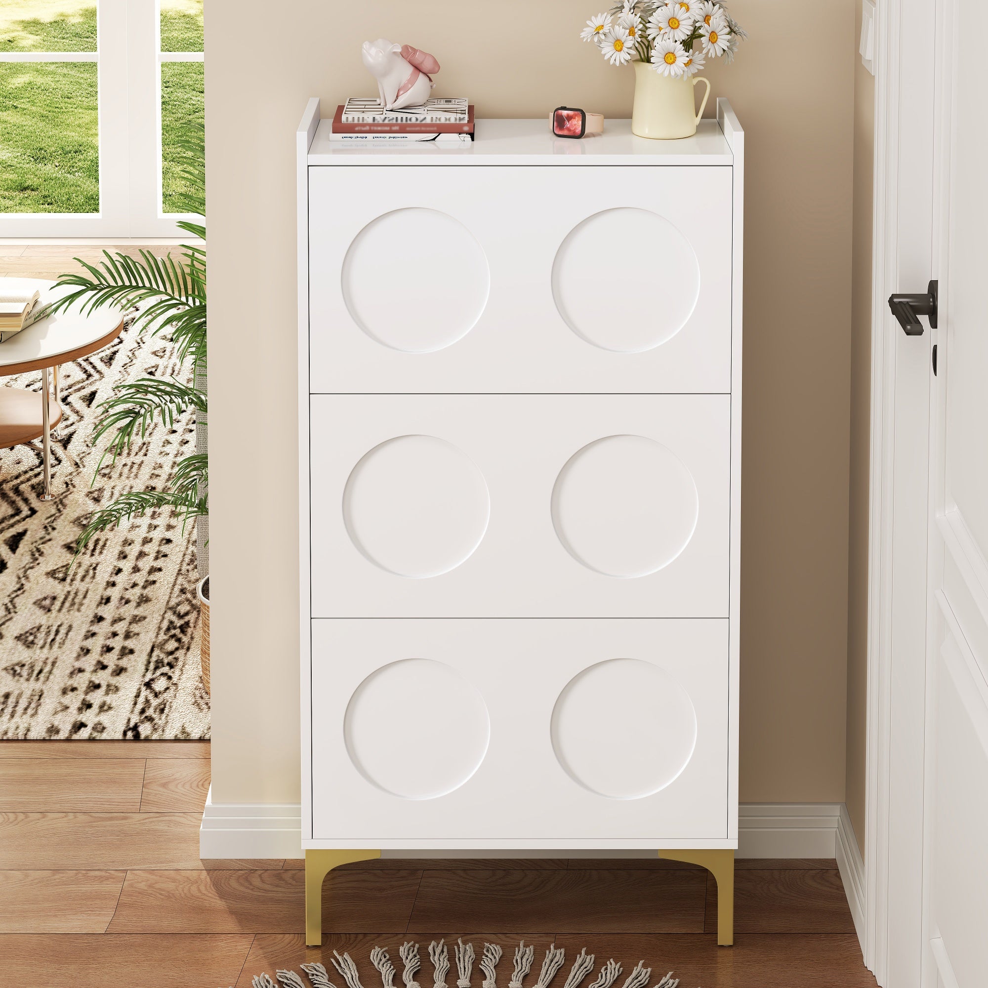 PINGGO Modern Luxury White Shoe Cabinet