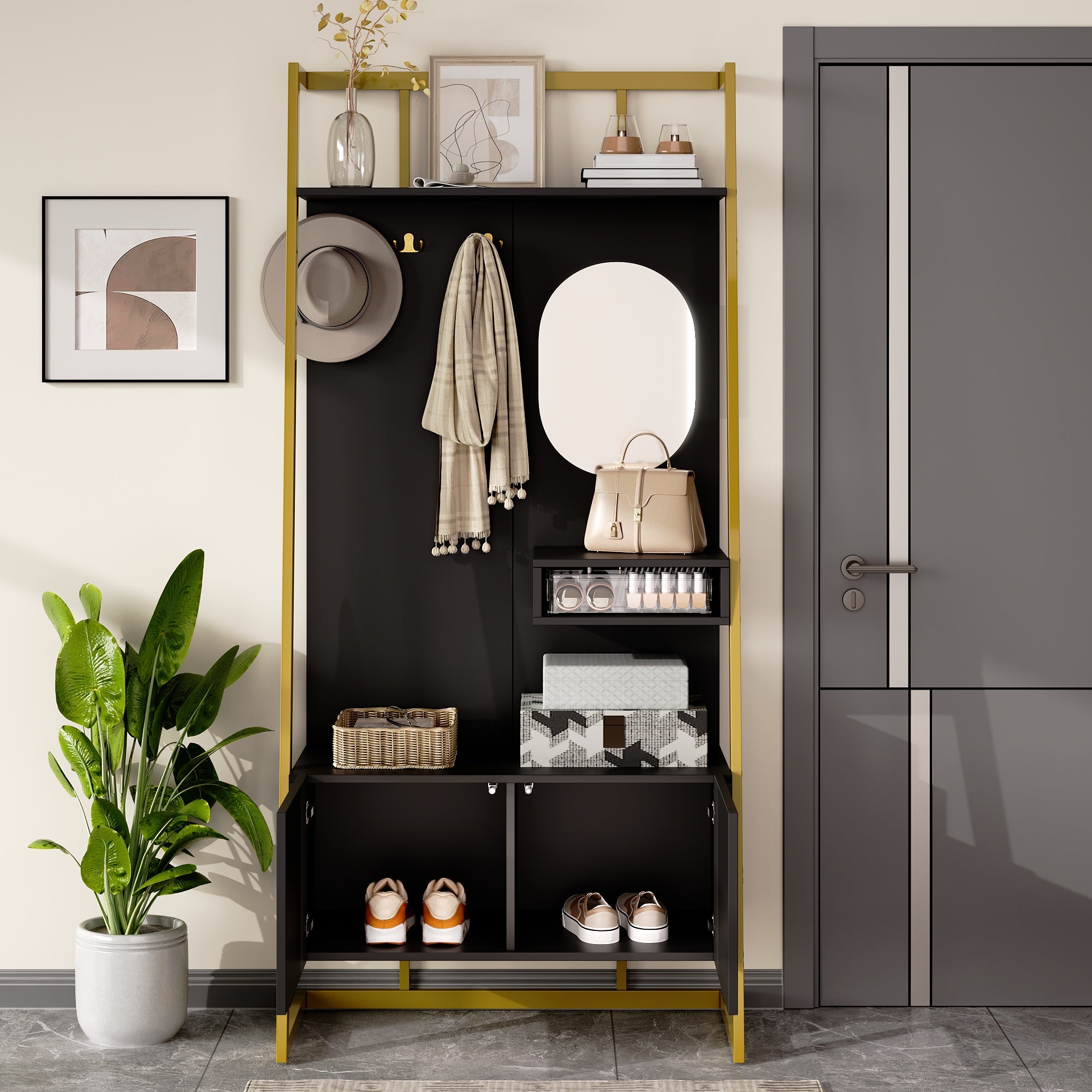 PINGGO Modern Minimalist Compact Wardrobe Open Multifunctional Storage Cabinet