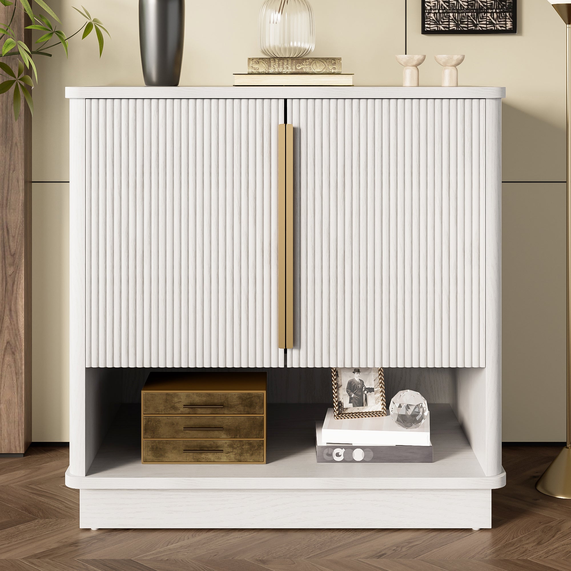 PINGGO Modern Shoe Cabinet with Open Shelves | Stylish Storage for Entryway & Bedroom
