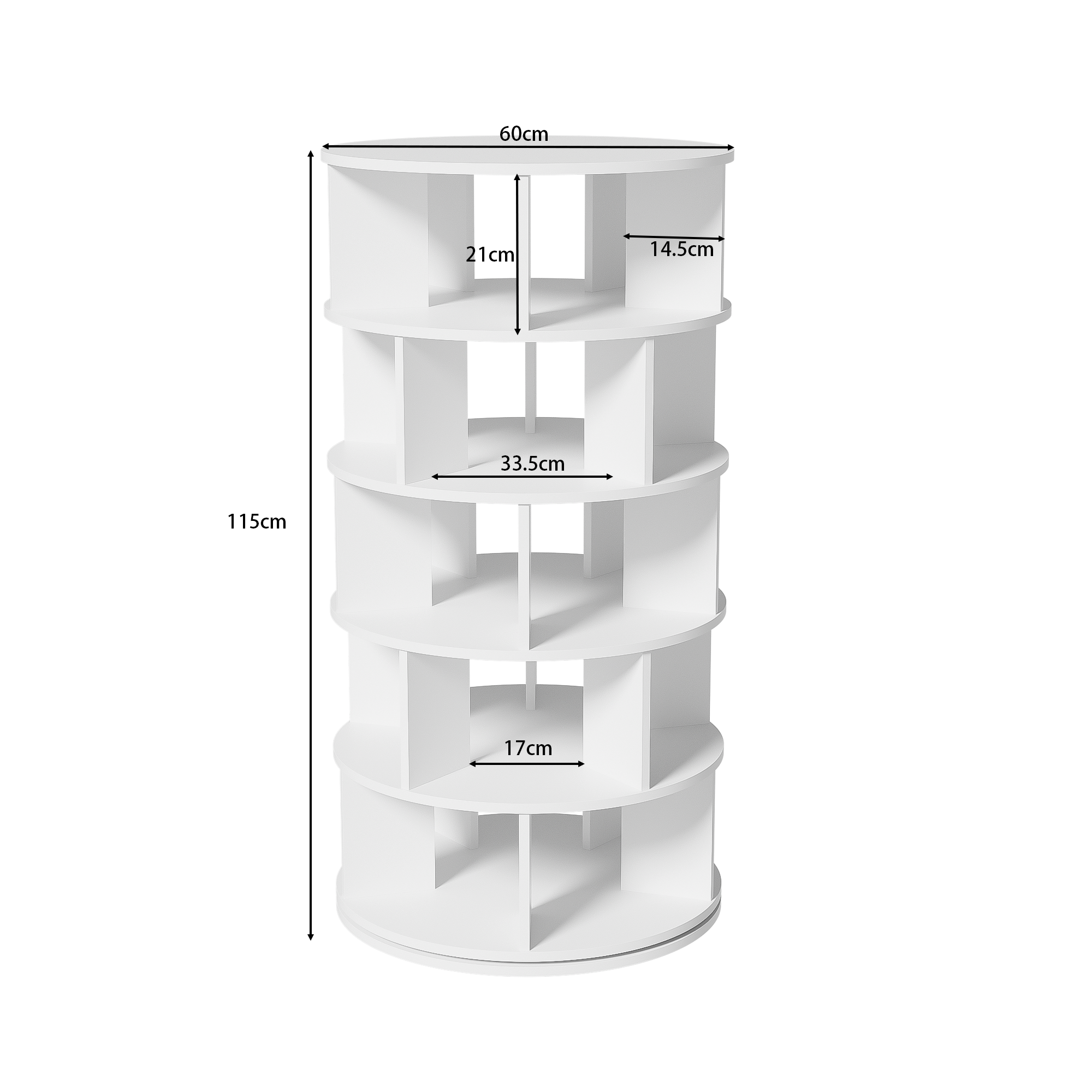 PINGGO Rotatable Corner Design White Circular Shoe Cabinet 5-Layer Shelf 115cm Height 60cm Width for Home Organization