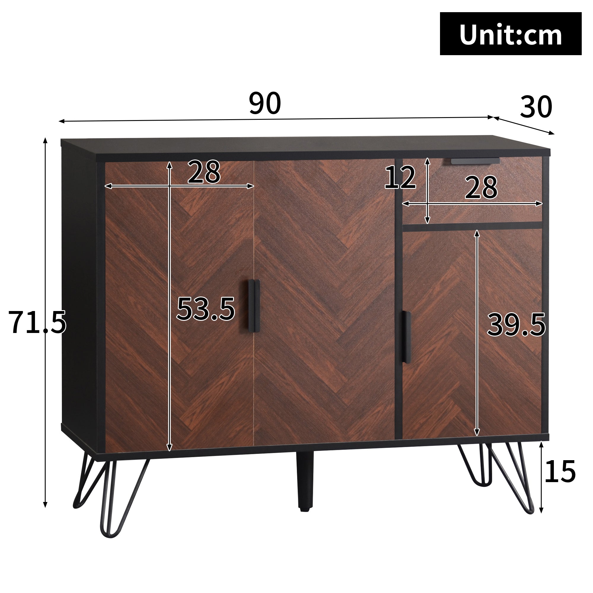 PINGGO Black Wooden Optics Storage Cabinet Sideboard