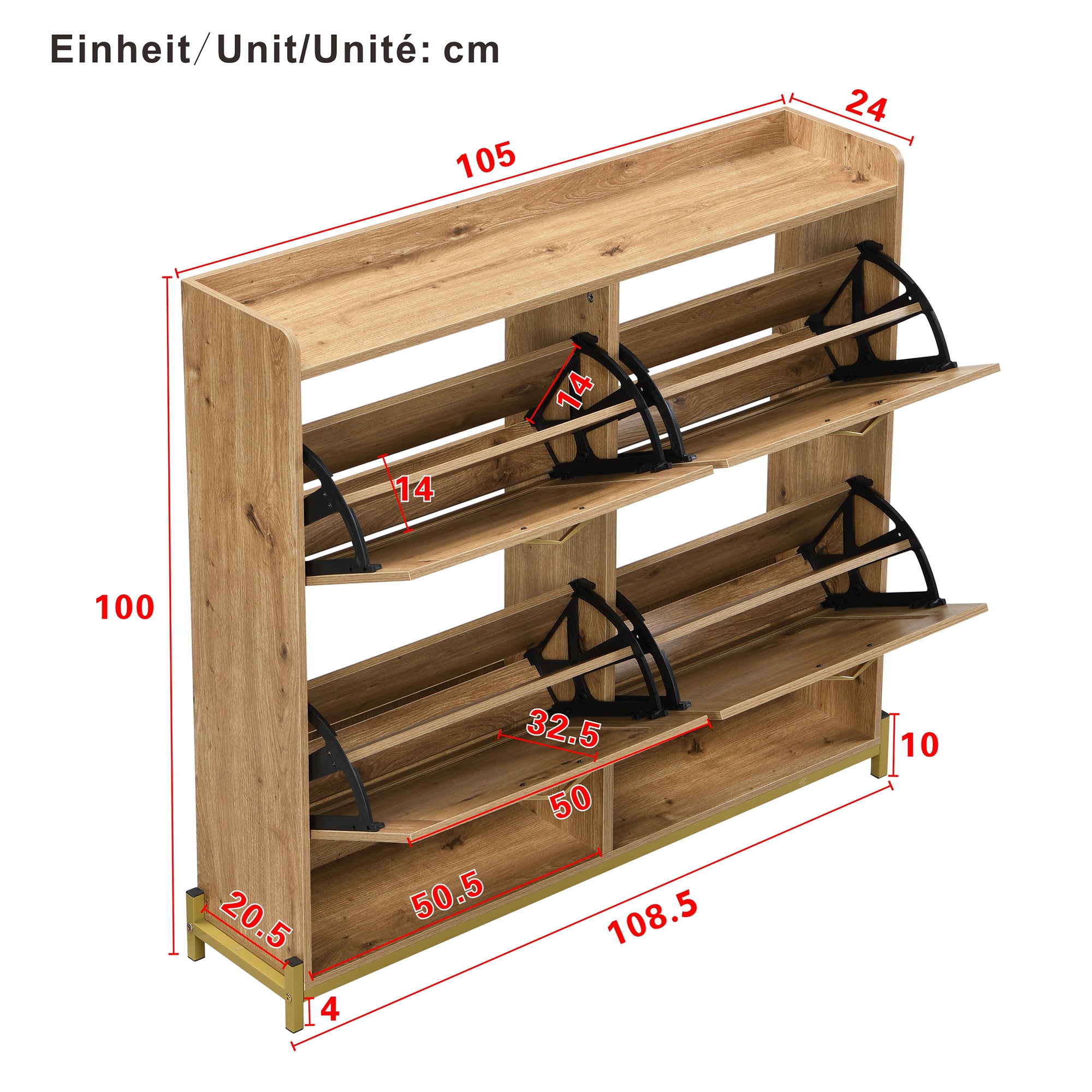 PINGGO 4-Door Rattan Shoe Cabinet | Wooden Frame with Upper Shelf for Entryway Storage