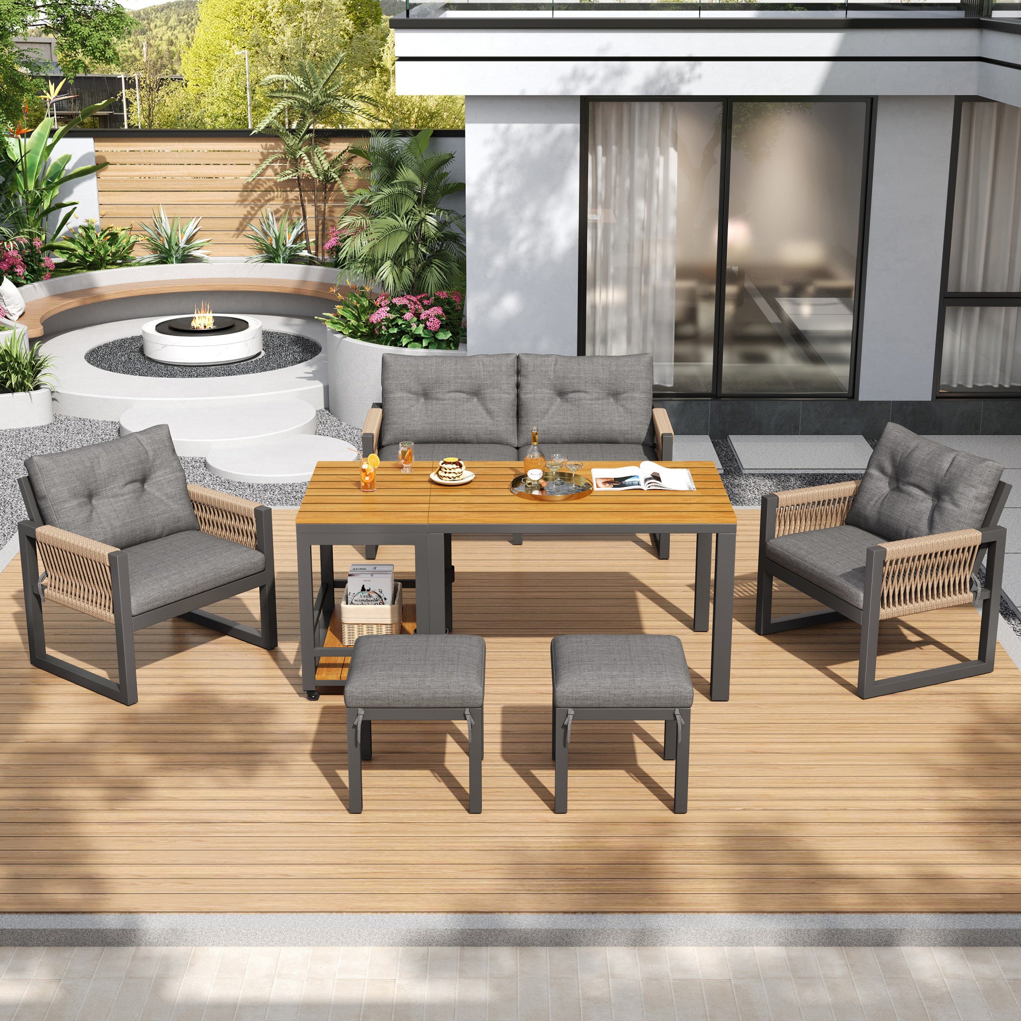 PINGGO Multi-Person Outdoor Meeting Sofa Set with Multifunctional Table