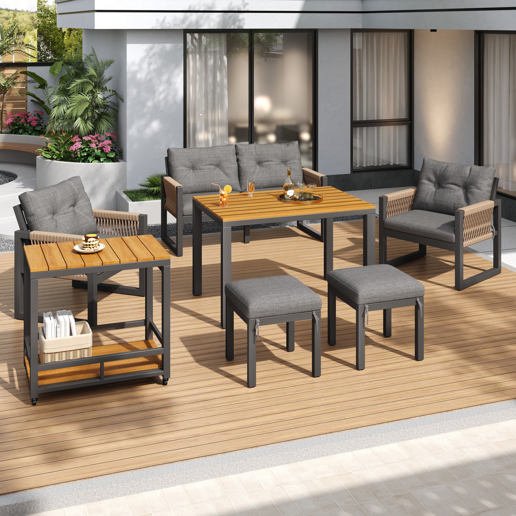 PINGGO Multi-Person Outdoor Meeting Sofa Set with Multifunctional Table