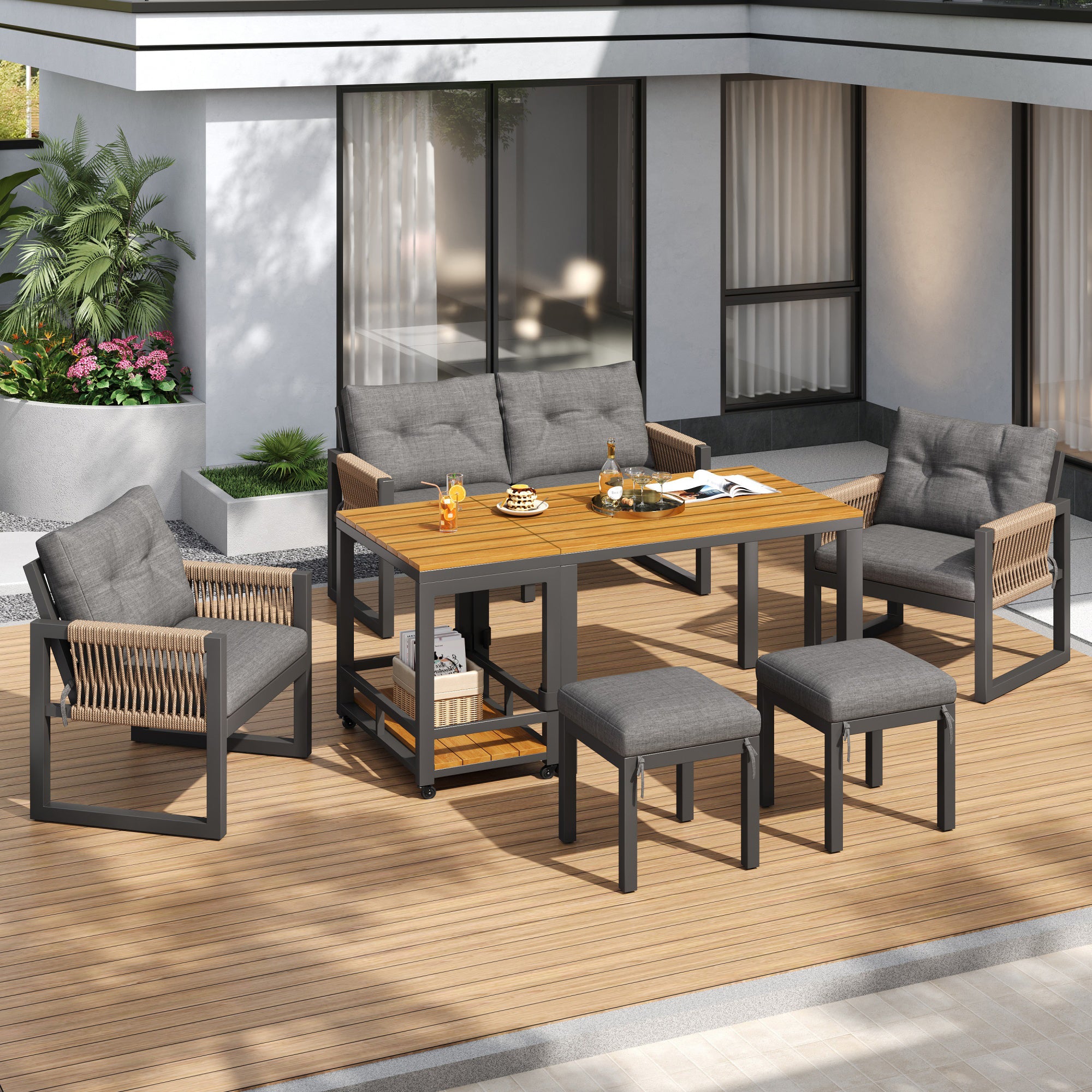 PINGGO Multi-Person Outdoor Meeting Sofa Set with Multifunctional Table