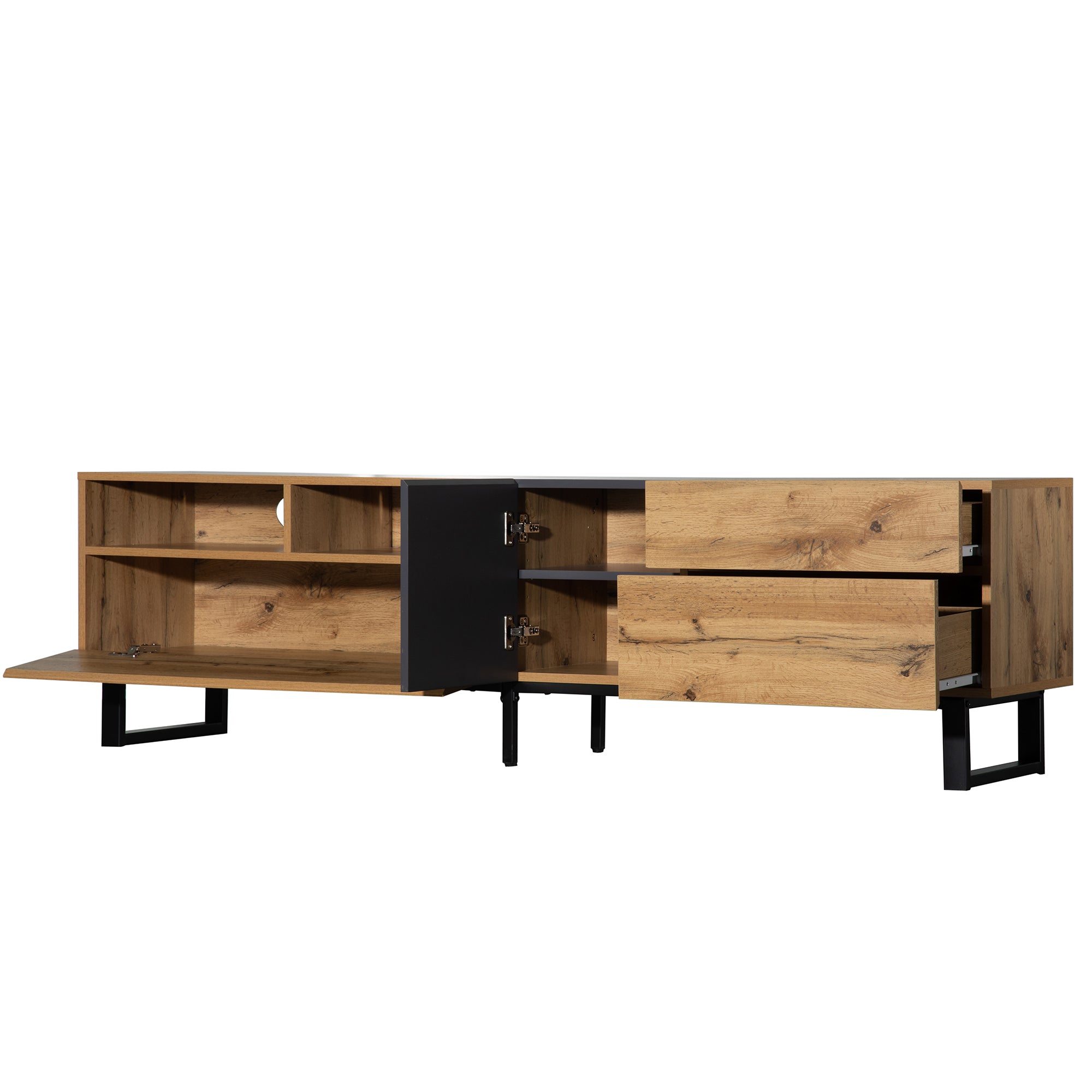 PINGGO 180cm Modern Colorblock TV Cabinet | Wood Grating Storage Console for Living Room