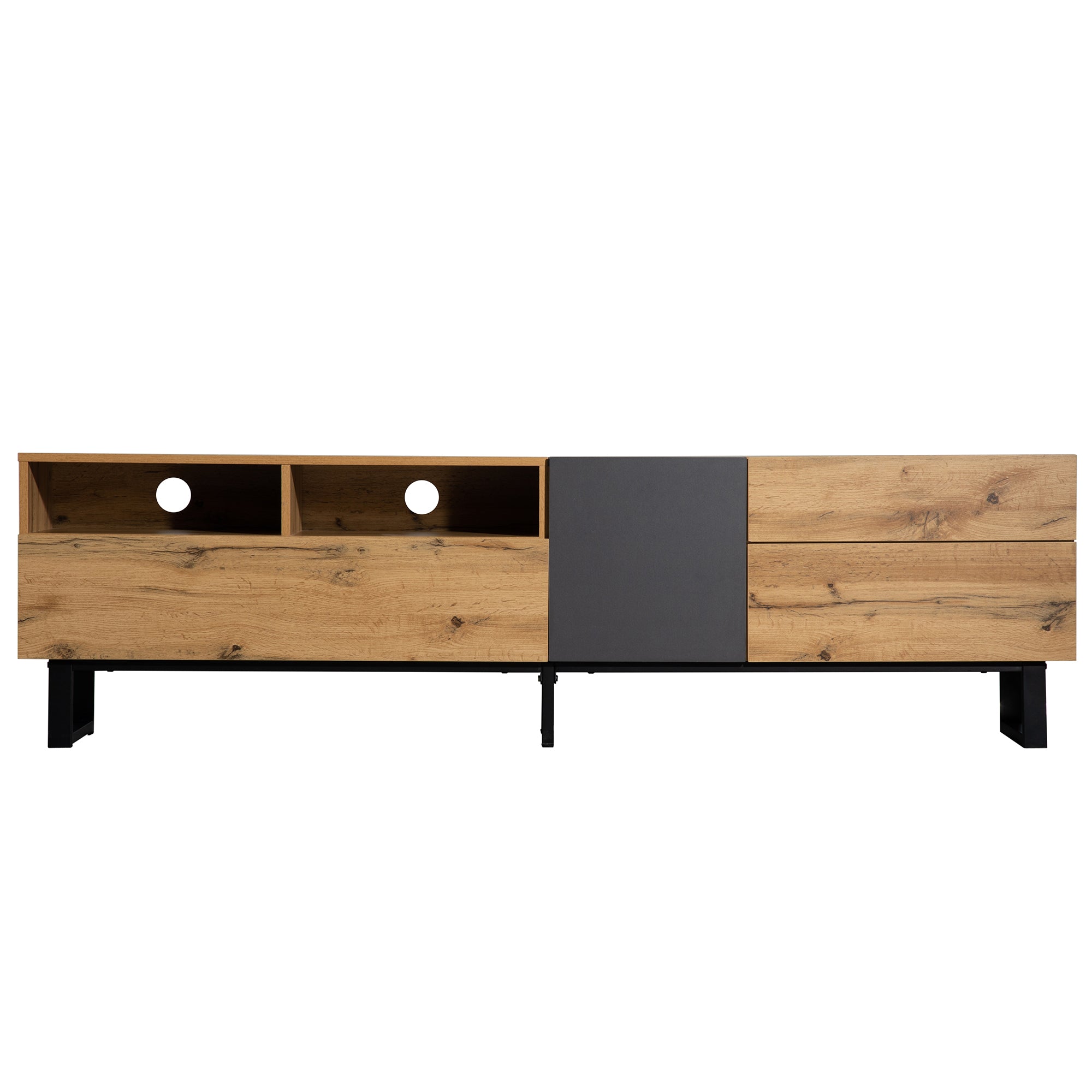 PINGGO 180cm Modern Colorblock TV Cabinet | Wood Grating Storage Console for Living Room
