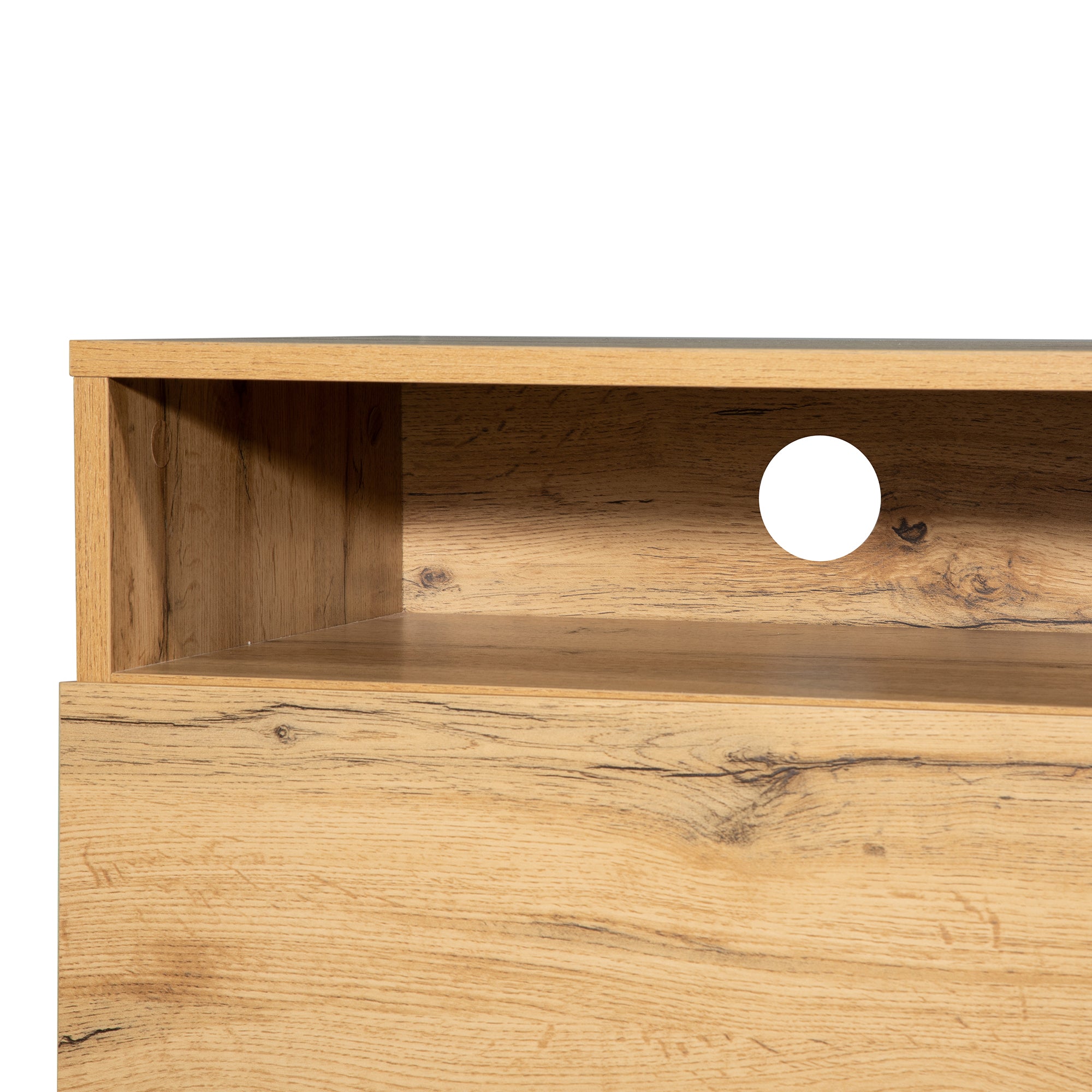 PINGGO 180cm Modern Colorblock TV Cabinet | Wood Grating Storage Console for Living Room