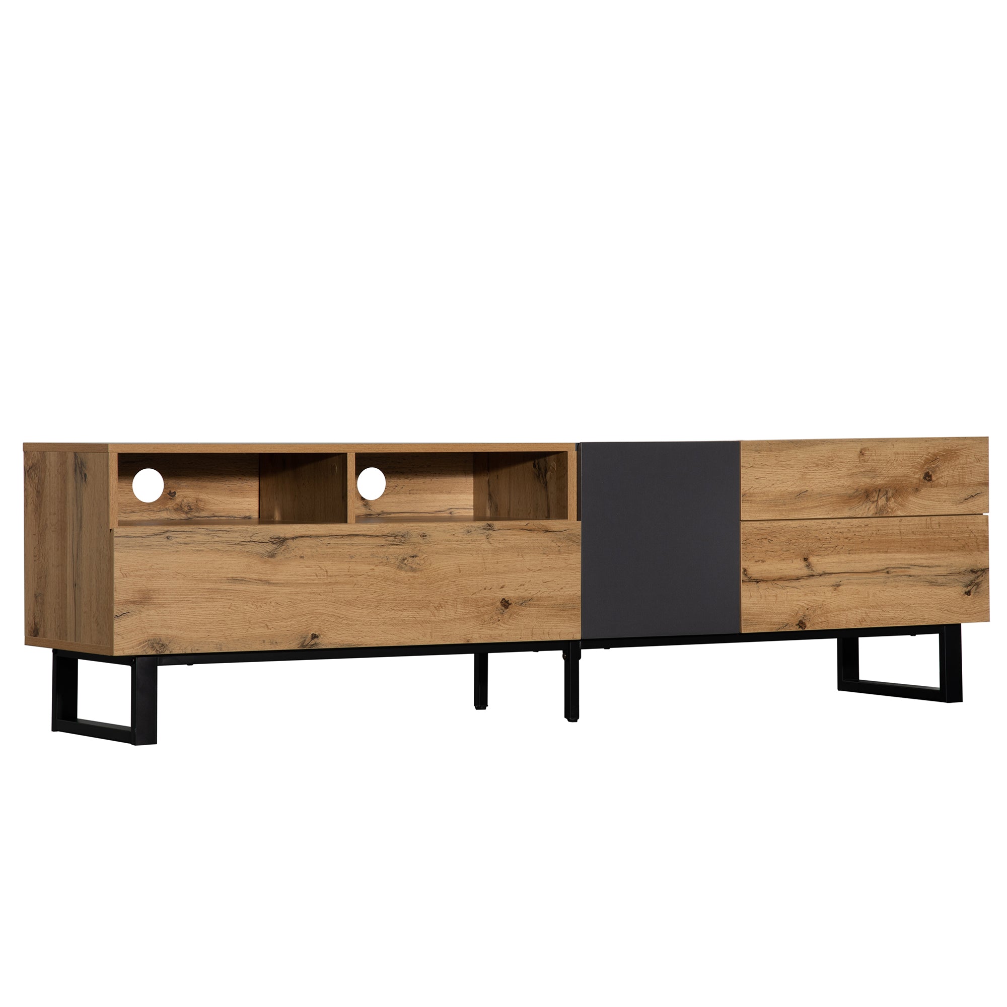 PINGGO 180cm Modern Colorblock TV Cabinet | Wood Grating Storage Console for Living Room