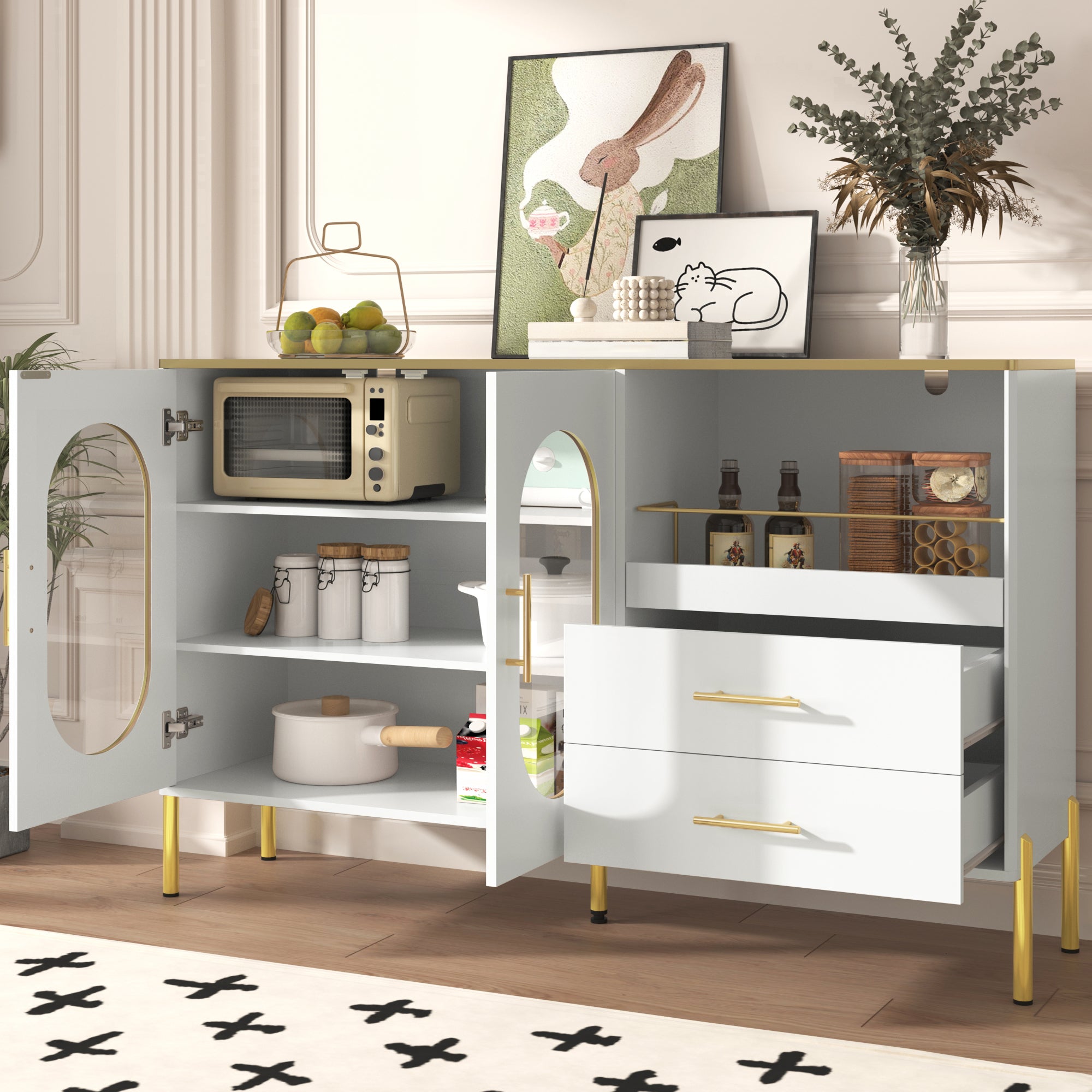 PINGGO White Sideboard Cabinet – Storage for Living Dining Hallway