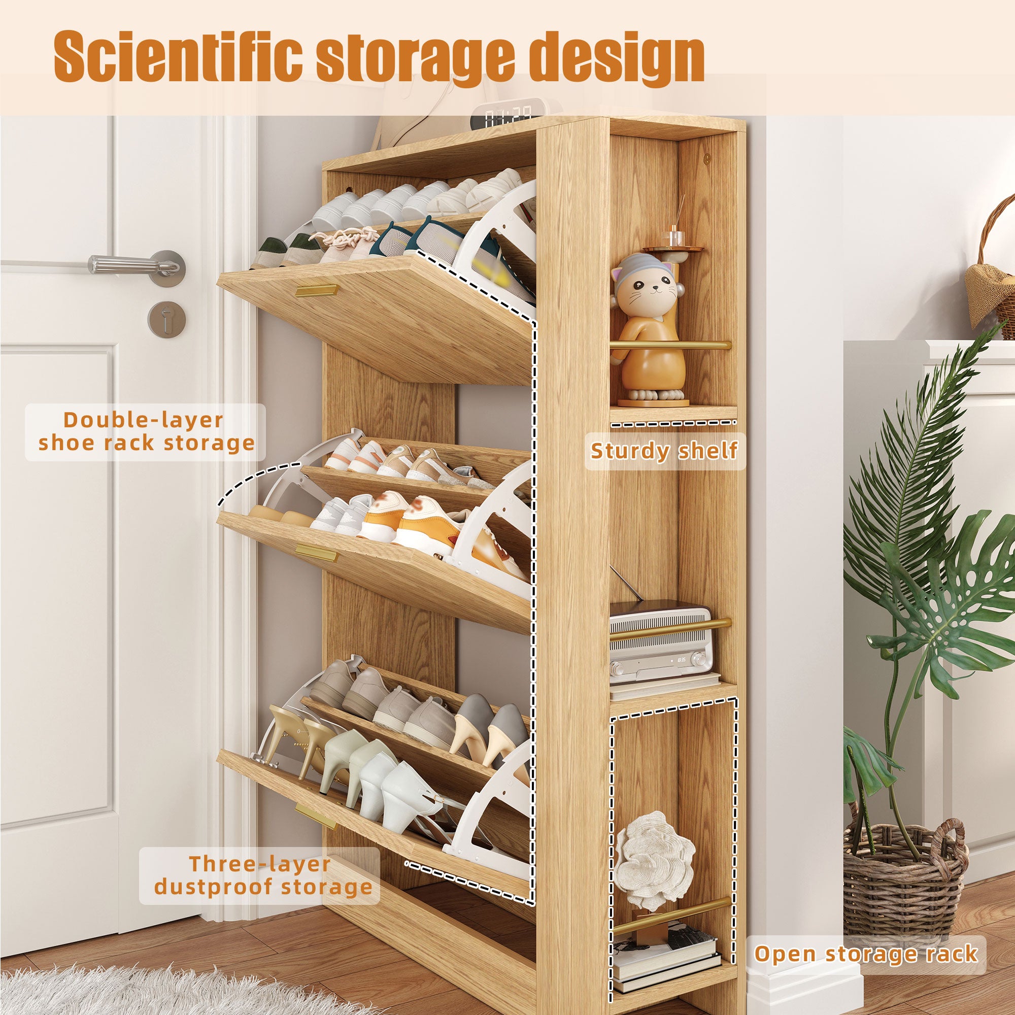 PINGGO Modern Minimalist Wooden Shoe Cabine