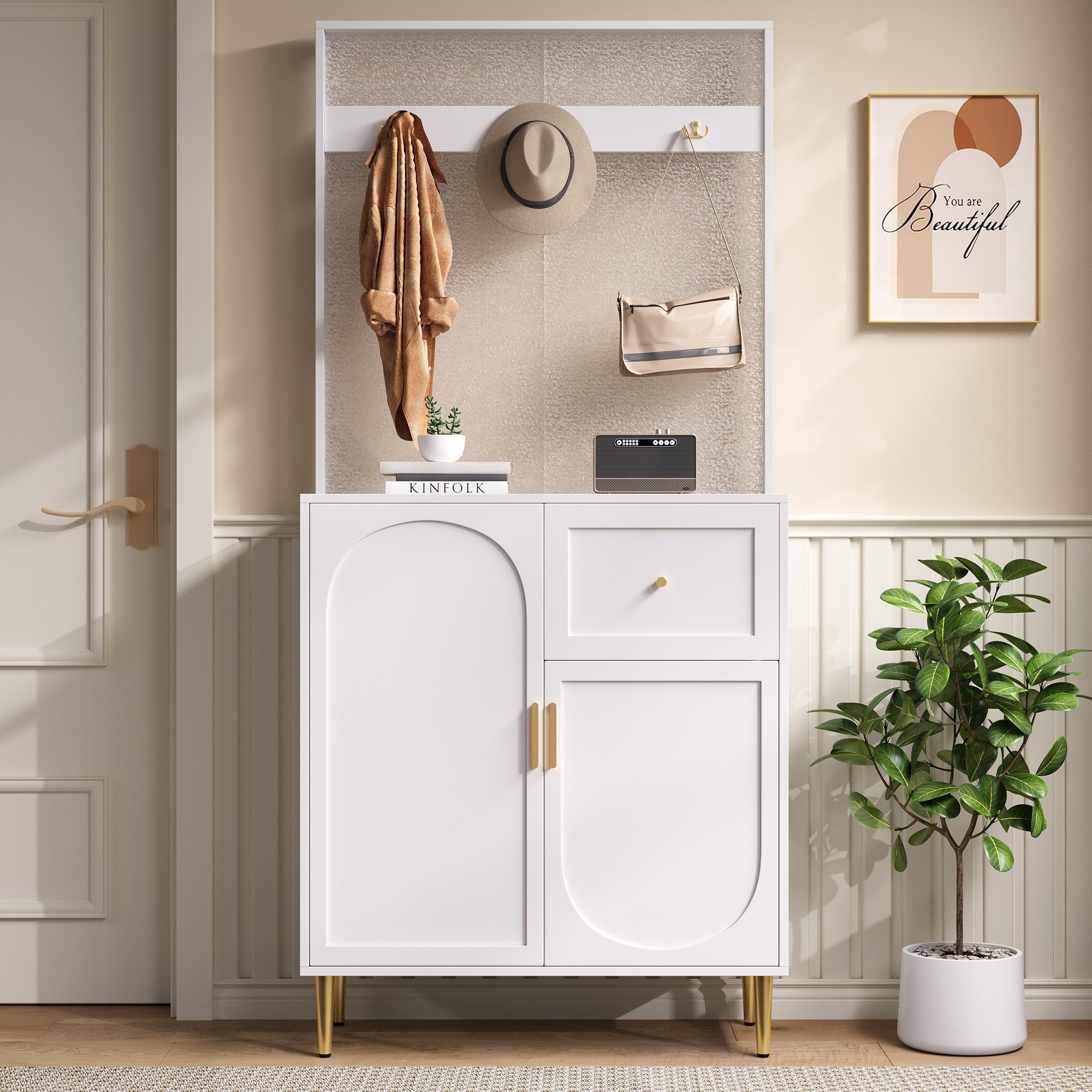 PINGGO Compact Floor Standing Wardrobe Cloakroom Set Corridor Entrance Storage Cabinet Plate Shoe Cabinet Organization System