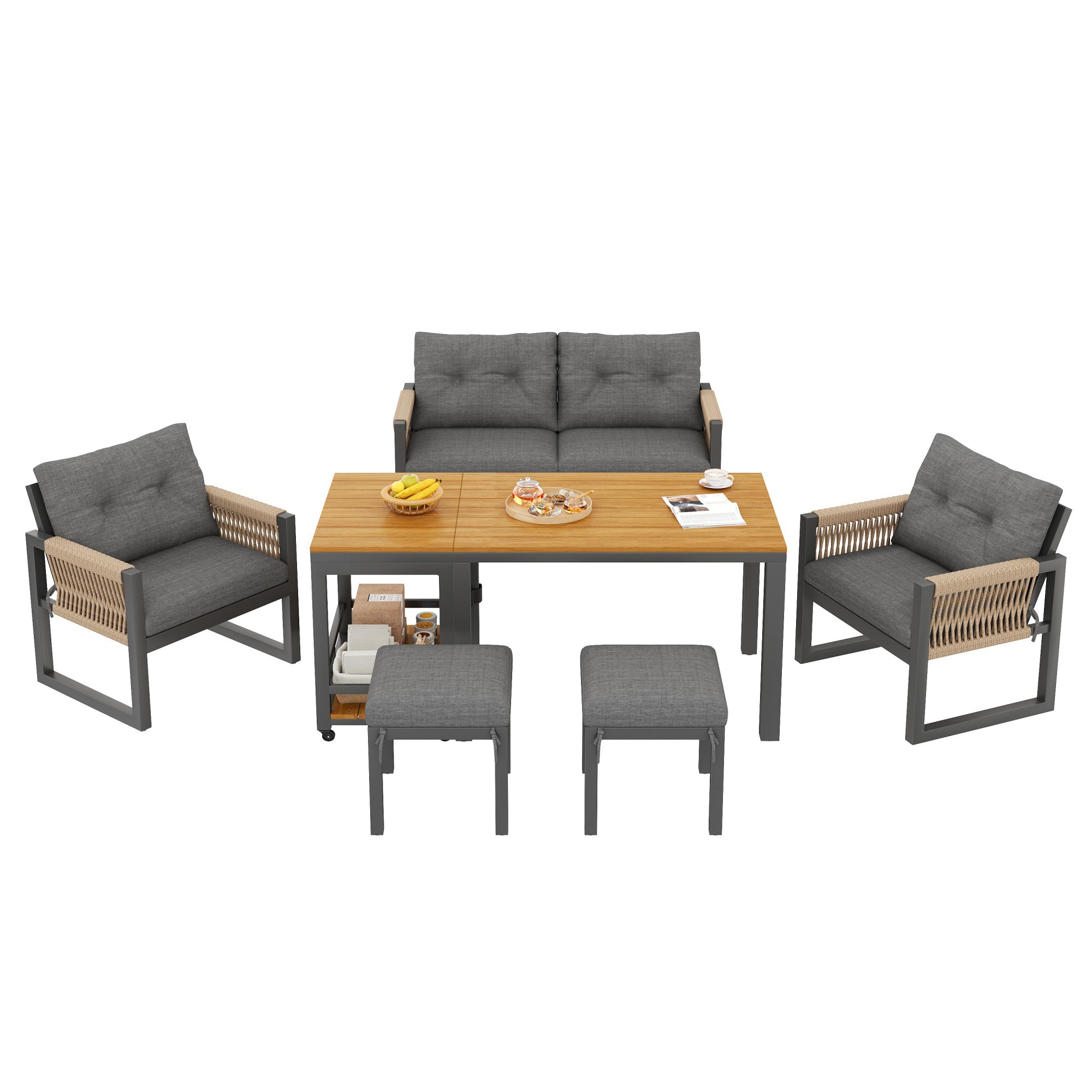PINGGO Multi-Person Outdoor Meeting Sofa Set with Multifunctional Table