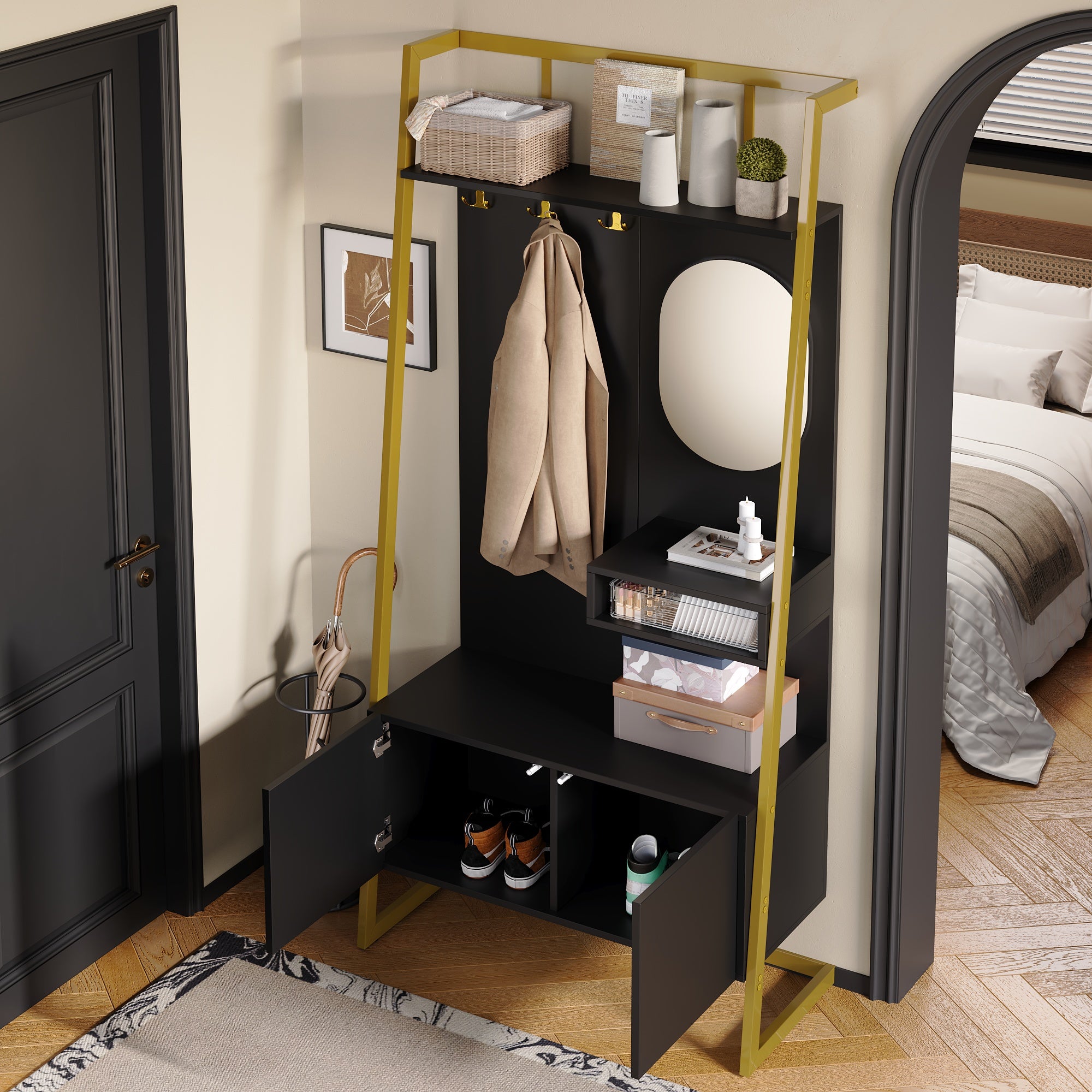 PINGGO Modern Minimalist Compact Wardrobe Open Multifunctional Storage Cabinet