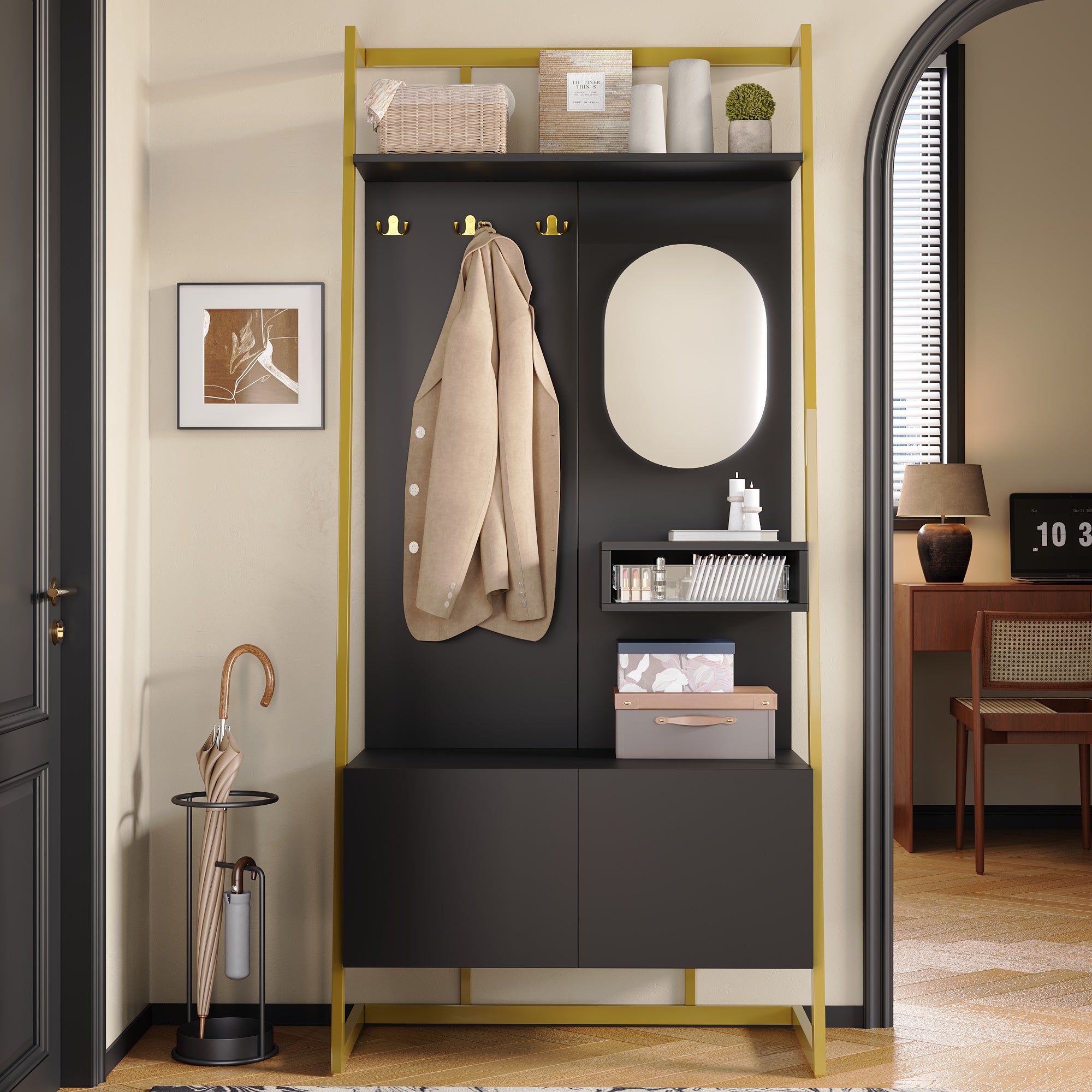 PINGGO Modern Minimalist Compact Wardrobe Open Multifunctional Storage Cabinet