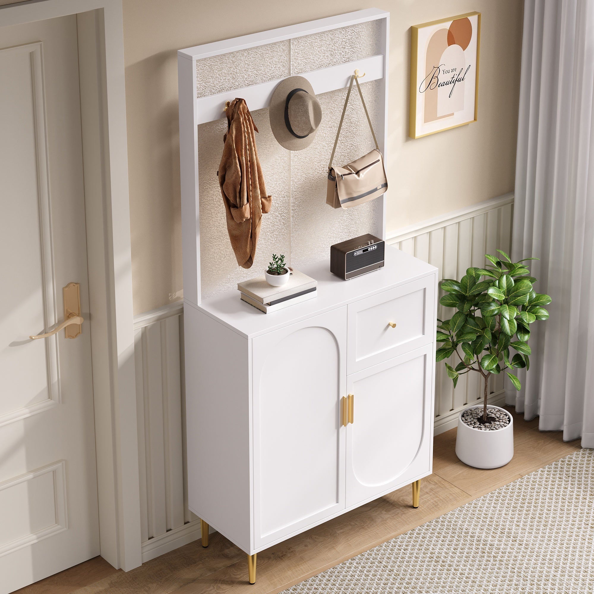 PINGGO Compact Floor Standing Wardrobe Cloakroom Set Corridor Entrance Storage Cabinet Plate Shoe Cabinet Organization System