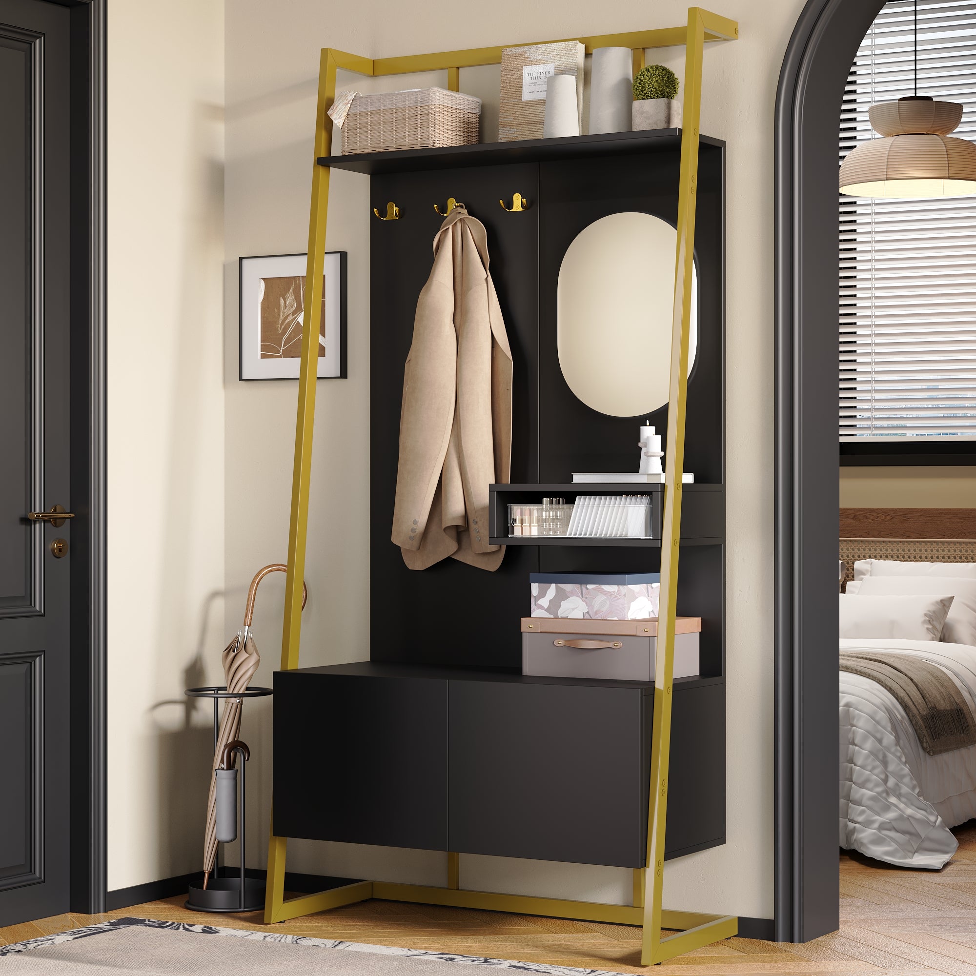 PINGGO Modern Minimalist Compact Wardrobe Open Multifunctional Storage Cabinet