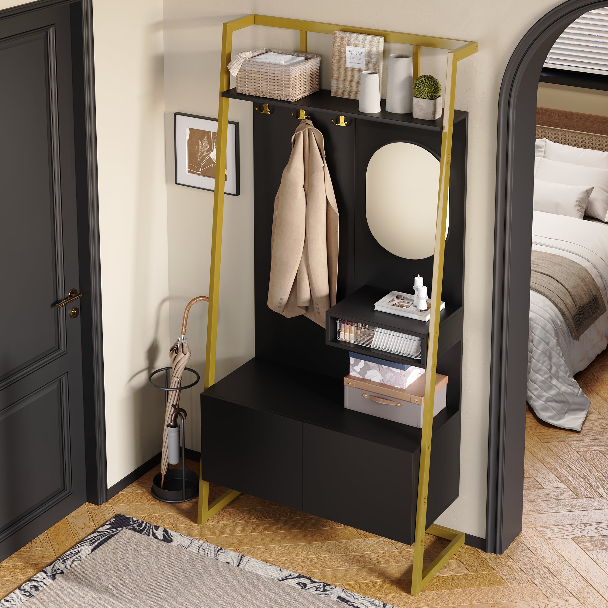 PINGGO Modern Minimalist Compact Wardrobe Open Multifunctional Storage Cabinet