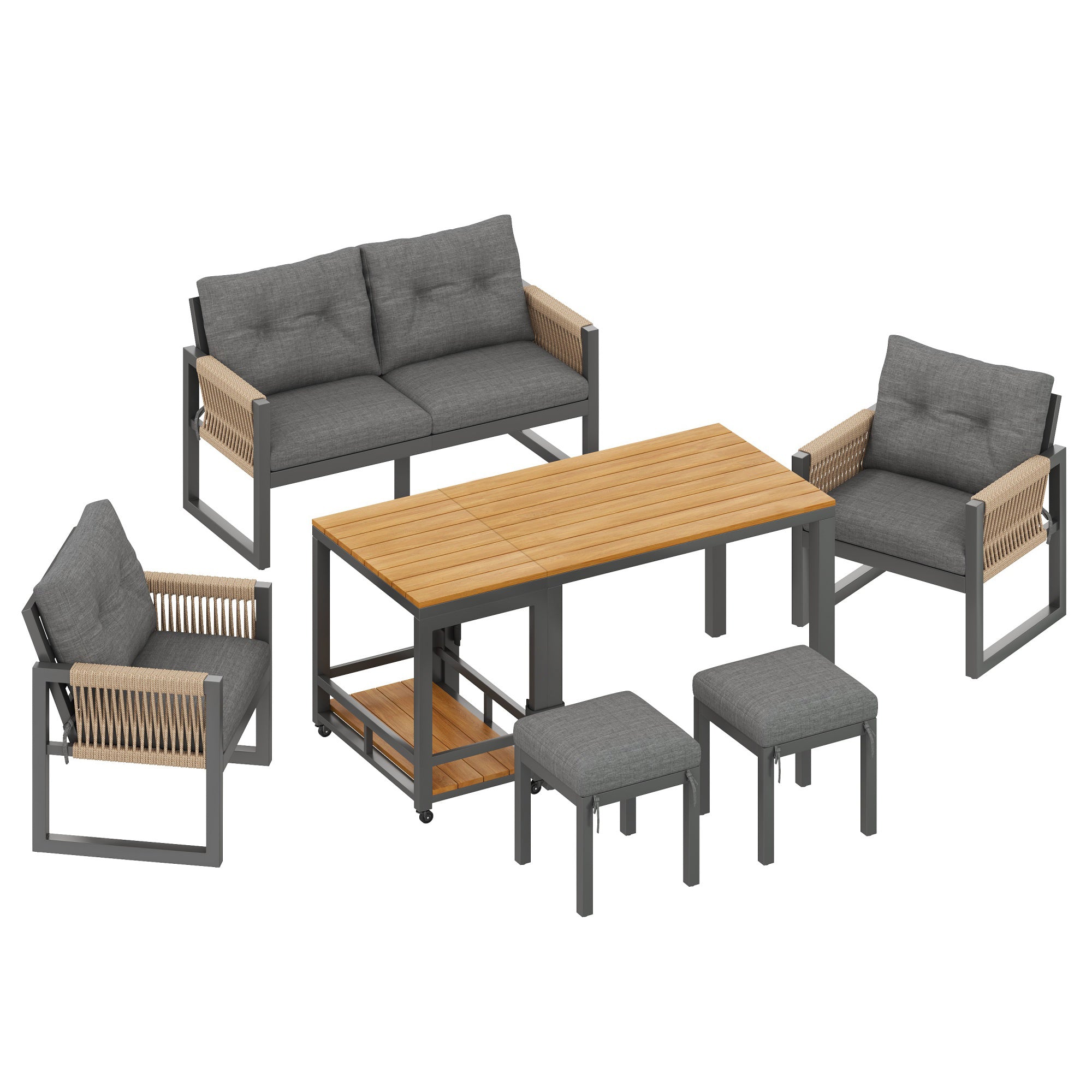 PINGGO Multi-Person Outdoor Meeting Sofa Set with Multifunctional Table