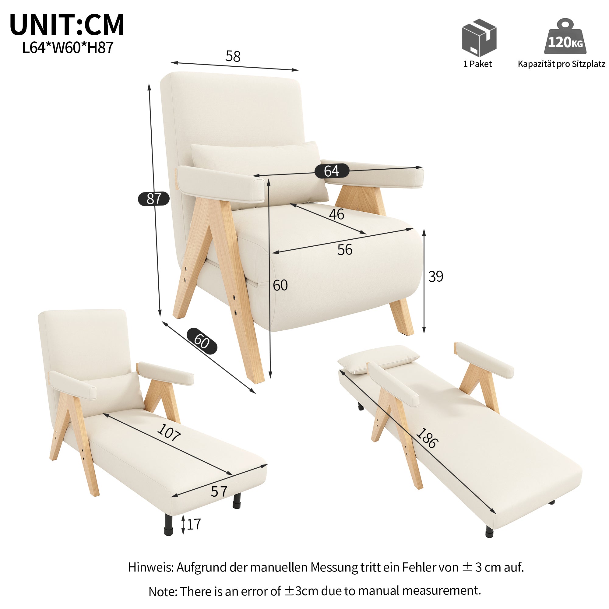 PINGGO 3-in-1 Convertible Armchair Sofa Bed | Modern Upholstered Single Bed for Home/Office