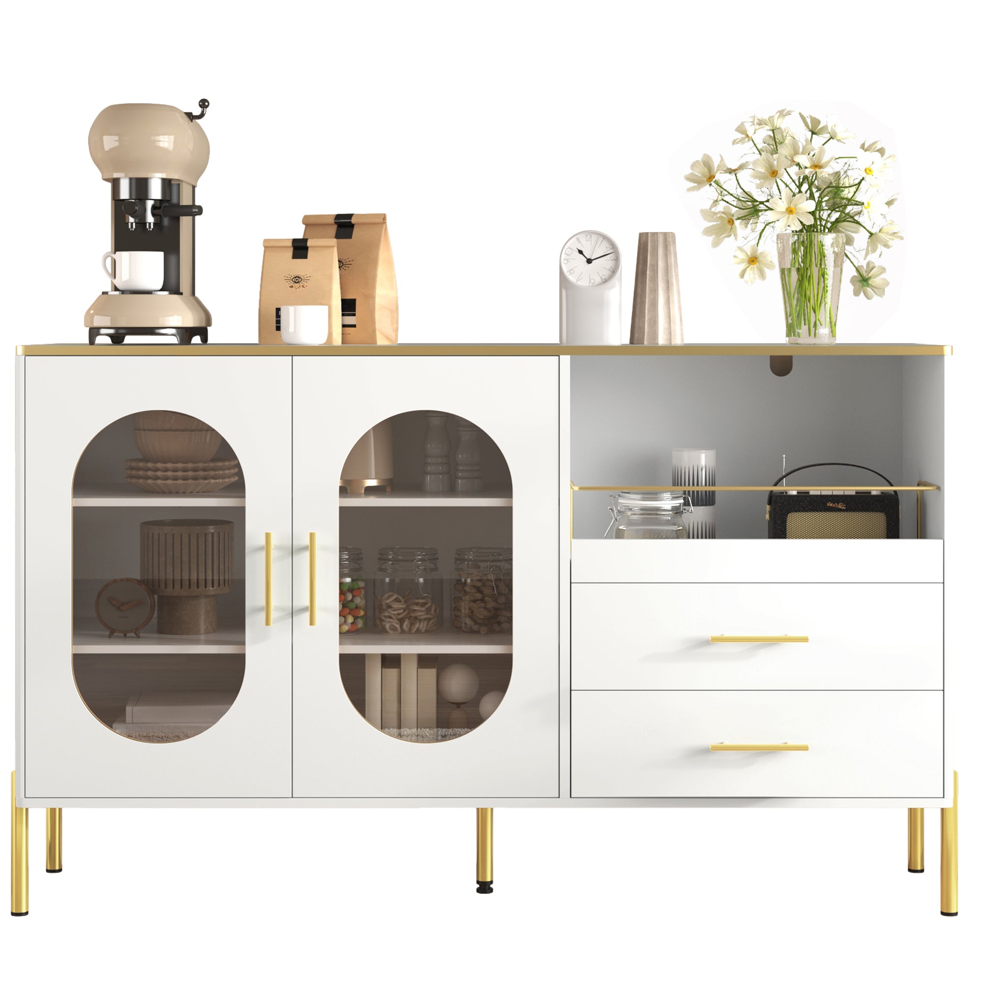PINGGO White Sideboard Cabinet – Storage for Living Dining Hallway