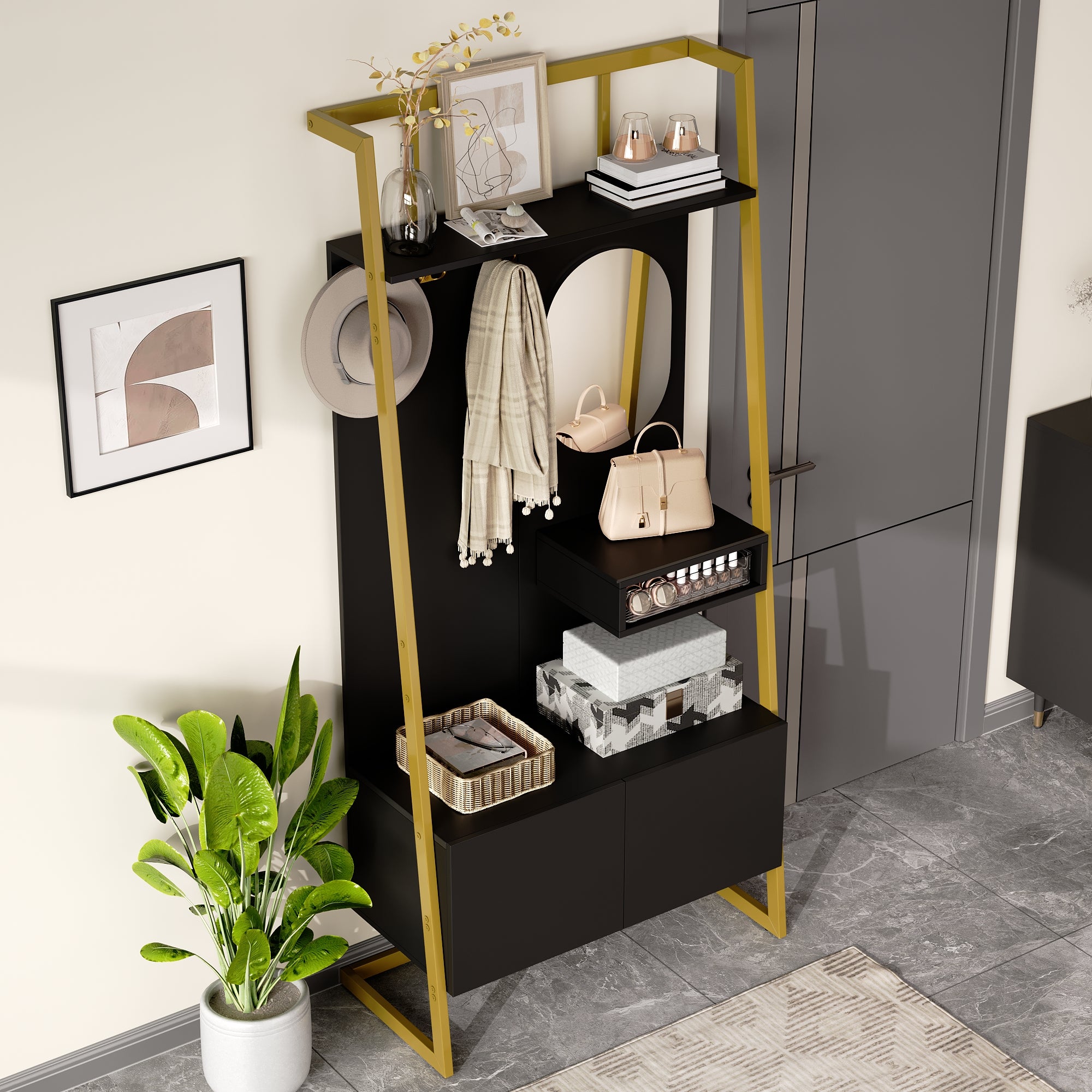 PINGGO Modern Minimalist Compact Wardrobe Open Multifunctional Storage Cabinet
