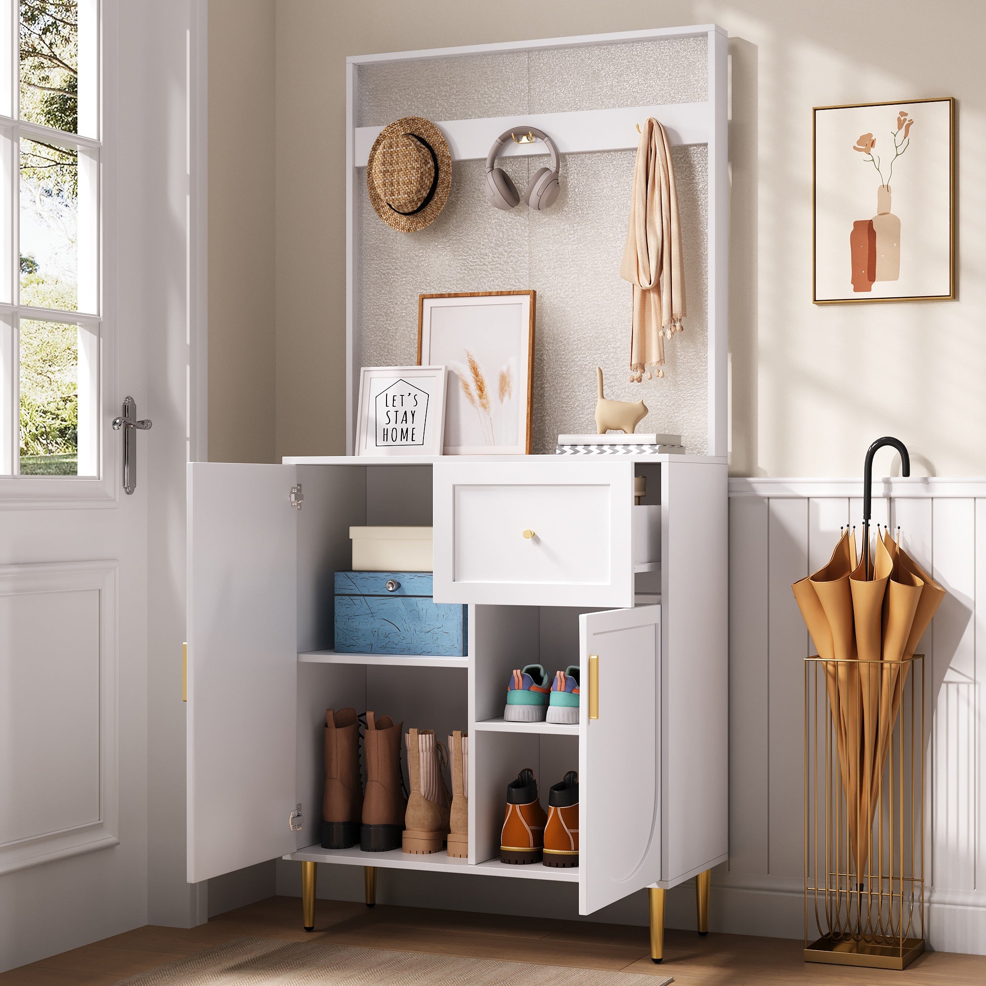 PINGGO Compact Floor Standing Wardrobe Cloakroom Set Corridor Entrance Storage Cabinet Plate Shoe Cabinet Organization System