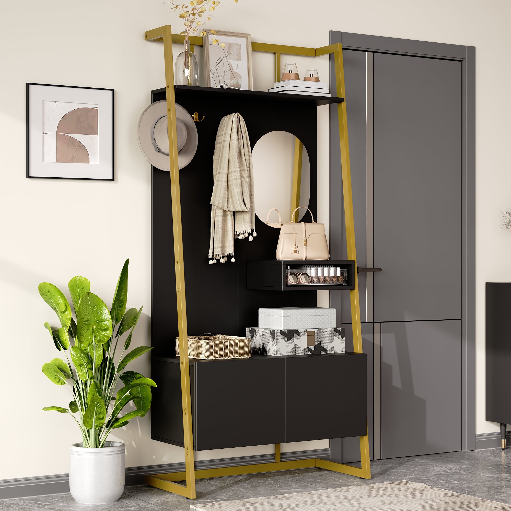 PINGGO Modern Minimalist Compact Wardrobe Open Multifunctional Storage Cabinet