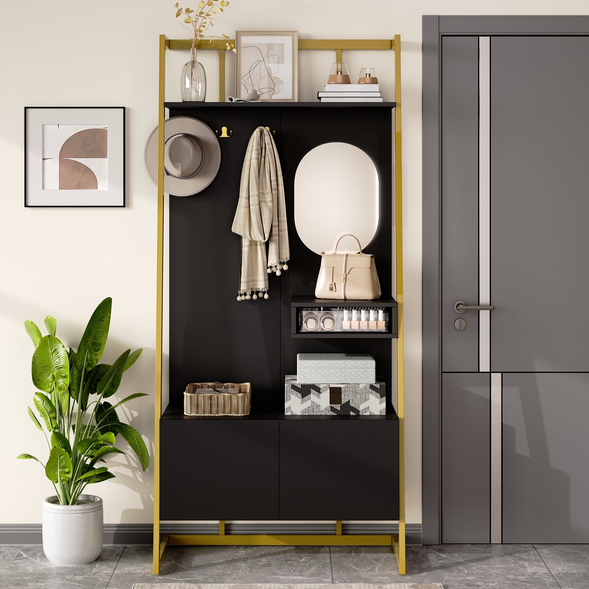 PINGGO Modern Minimalist Compact Wardrobe Open Multifunctional Storage Cabinet
