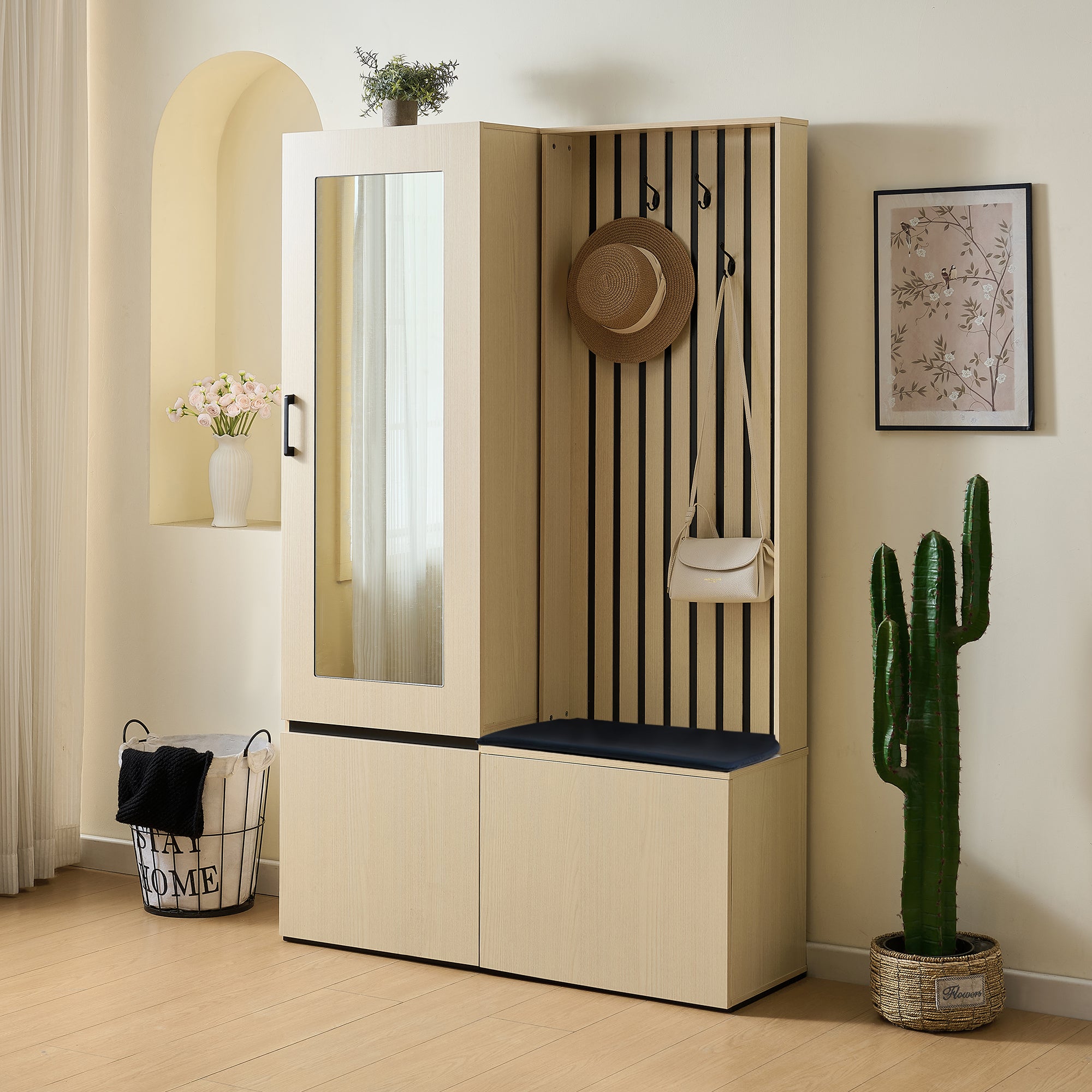 PINGGO Extendable Wardrobe Set with Mirror & Bench | Modern Hallway Furniture