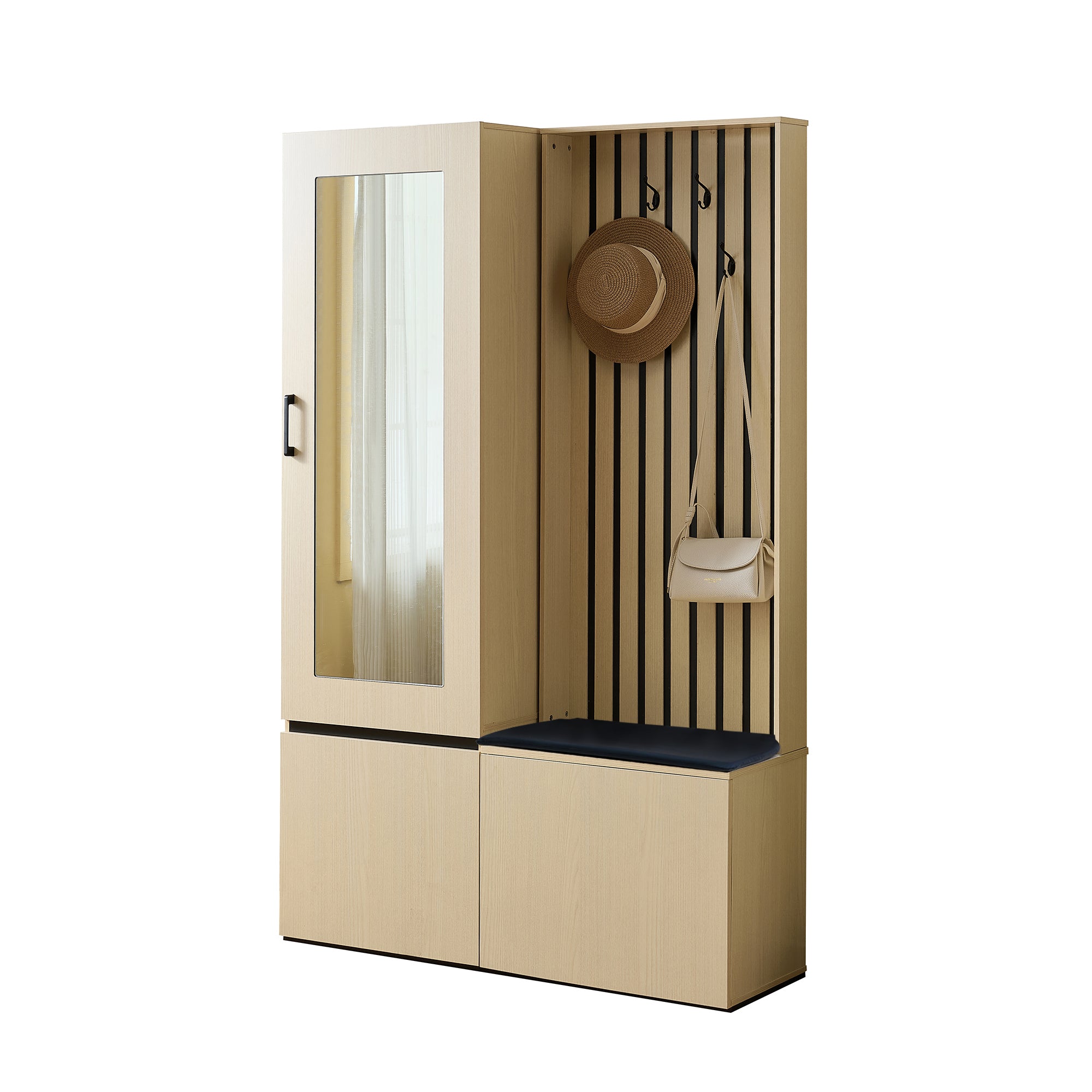 PINGGO Extendable Wardrobe Set with Mirror & Bench | Modern Hallway Furniture