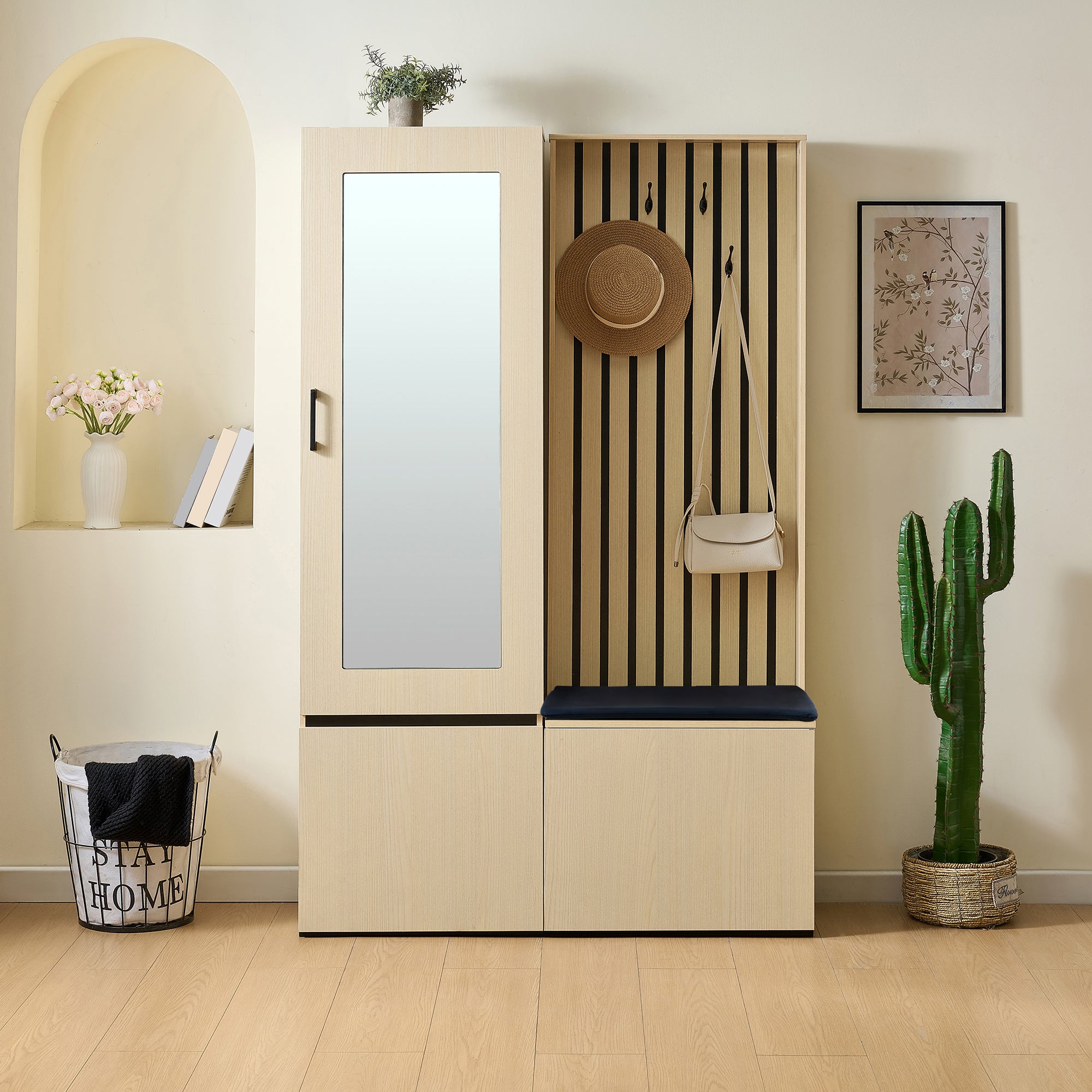 PINGGO Extendable Wardrobe Set with Mirror & Bench | Modern Hallway Furniture