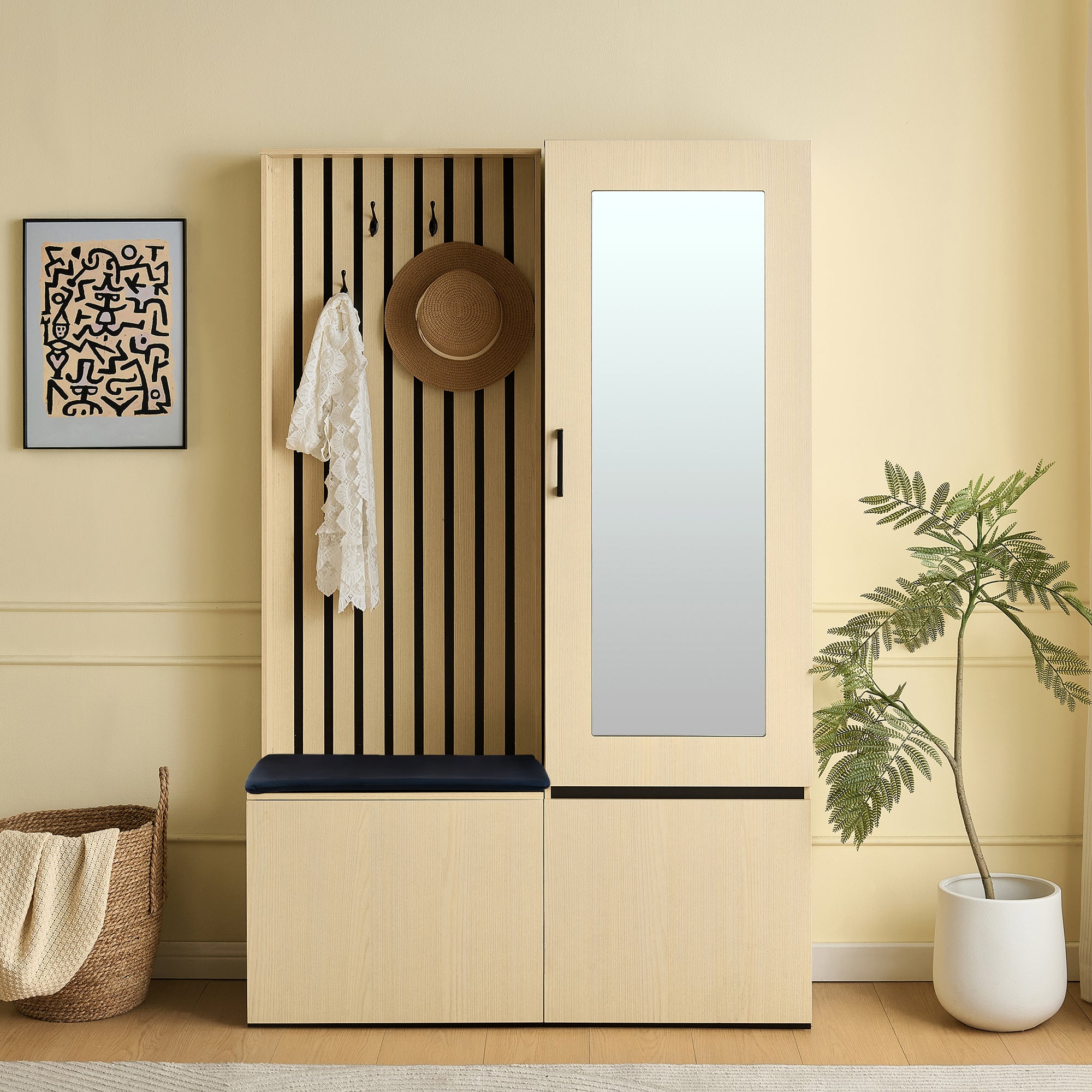 PINGGO Extendable Wardrobe Set with Mirror & Bench | Modern Hallway Furniture
