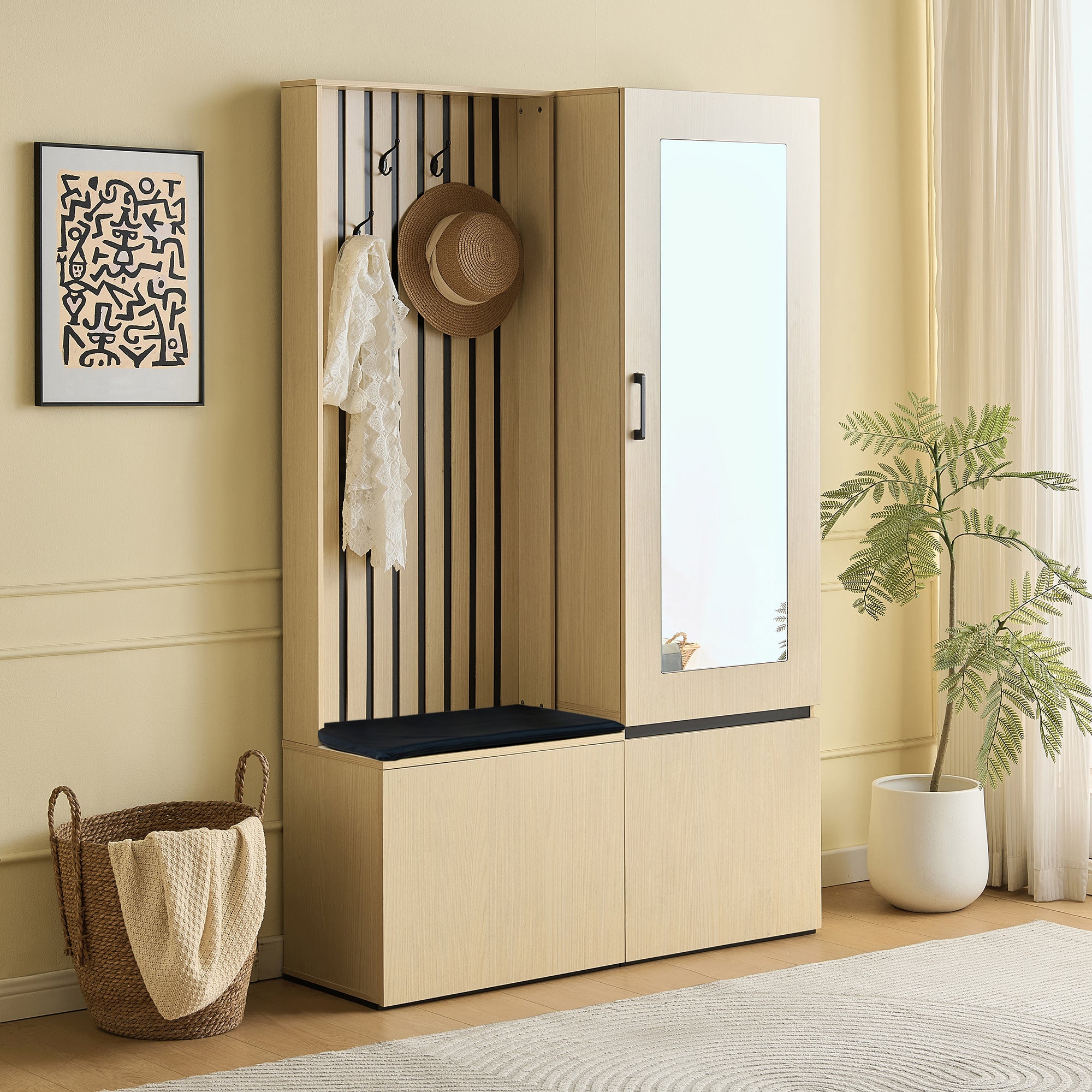 PINGGO Extendable Wardrobe Set with Mirror & Bench | Modern Hallway Furniture