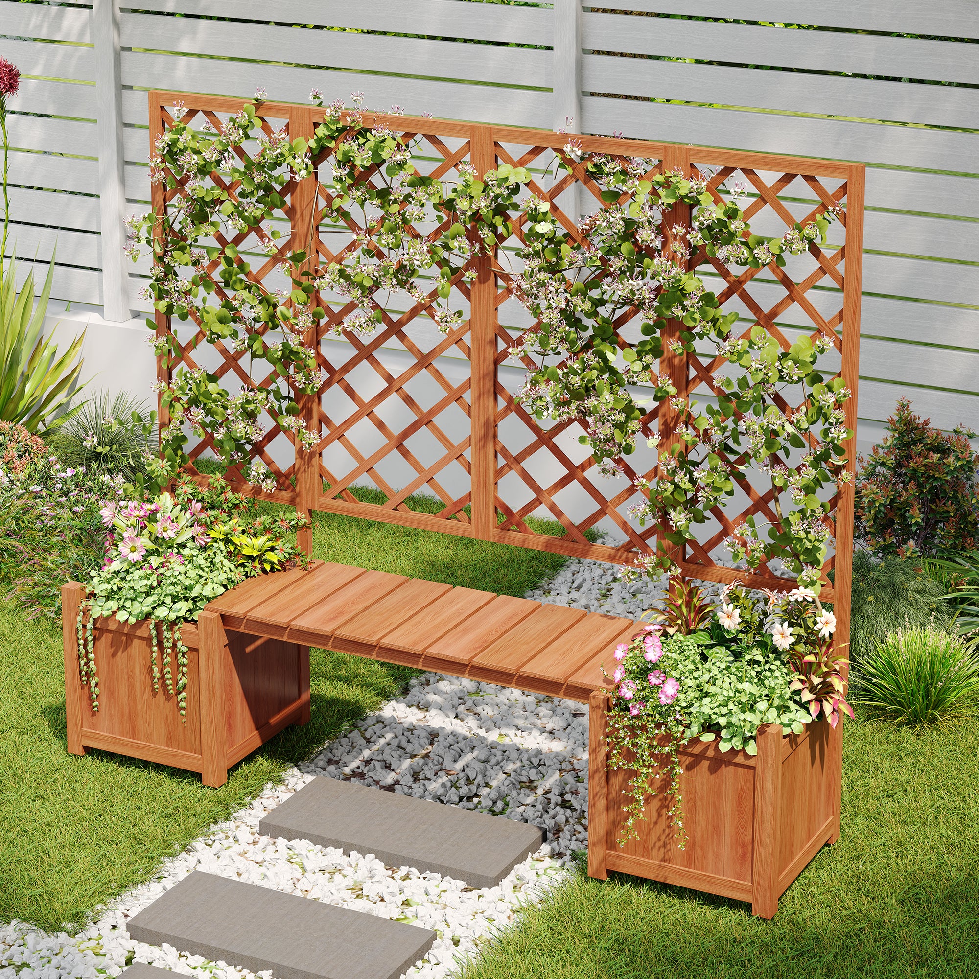 PINGGO Multi-Functional Fir Solid Wood Pot  Splitter & Seating Included  Spacious Flower Box for Garden