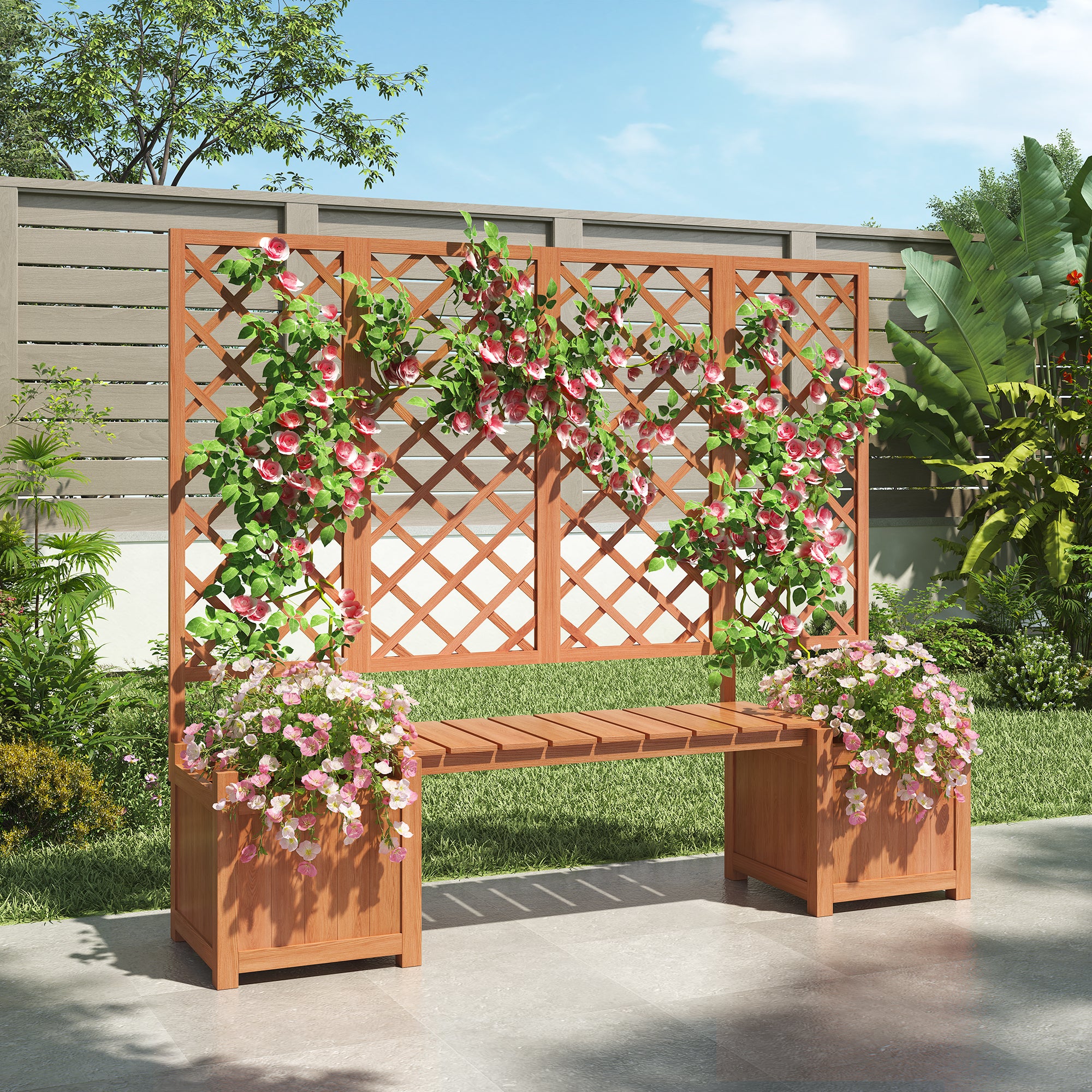 PINGGO Multi-Functional Fir Solid Wood Pot  Splitter & Seating Included  Spacious Flower Box for Garden