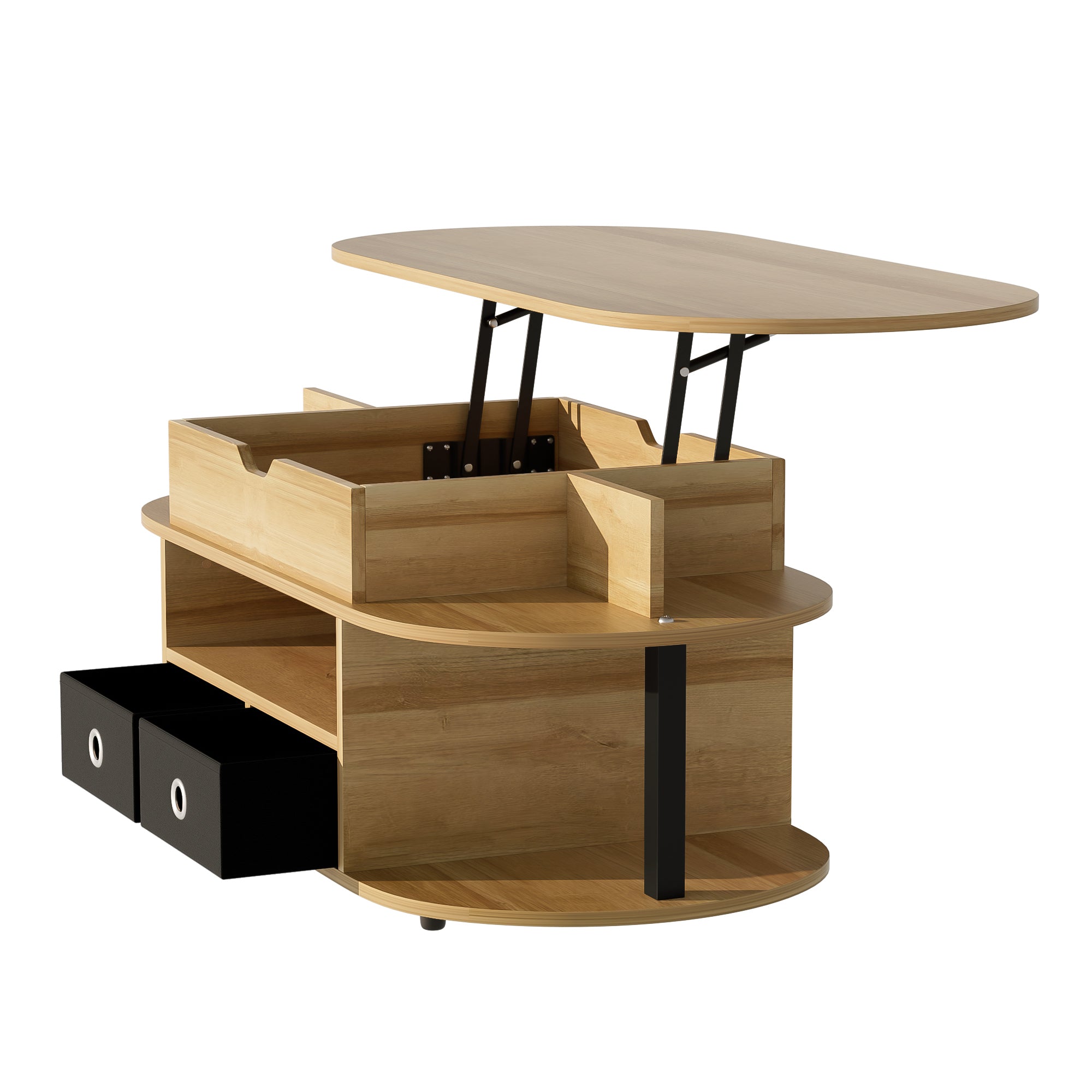 PINGGO Modern Wood Coffee Table with Lift Top & Storage Drawers for Living Room