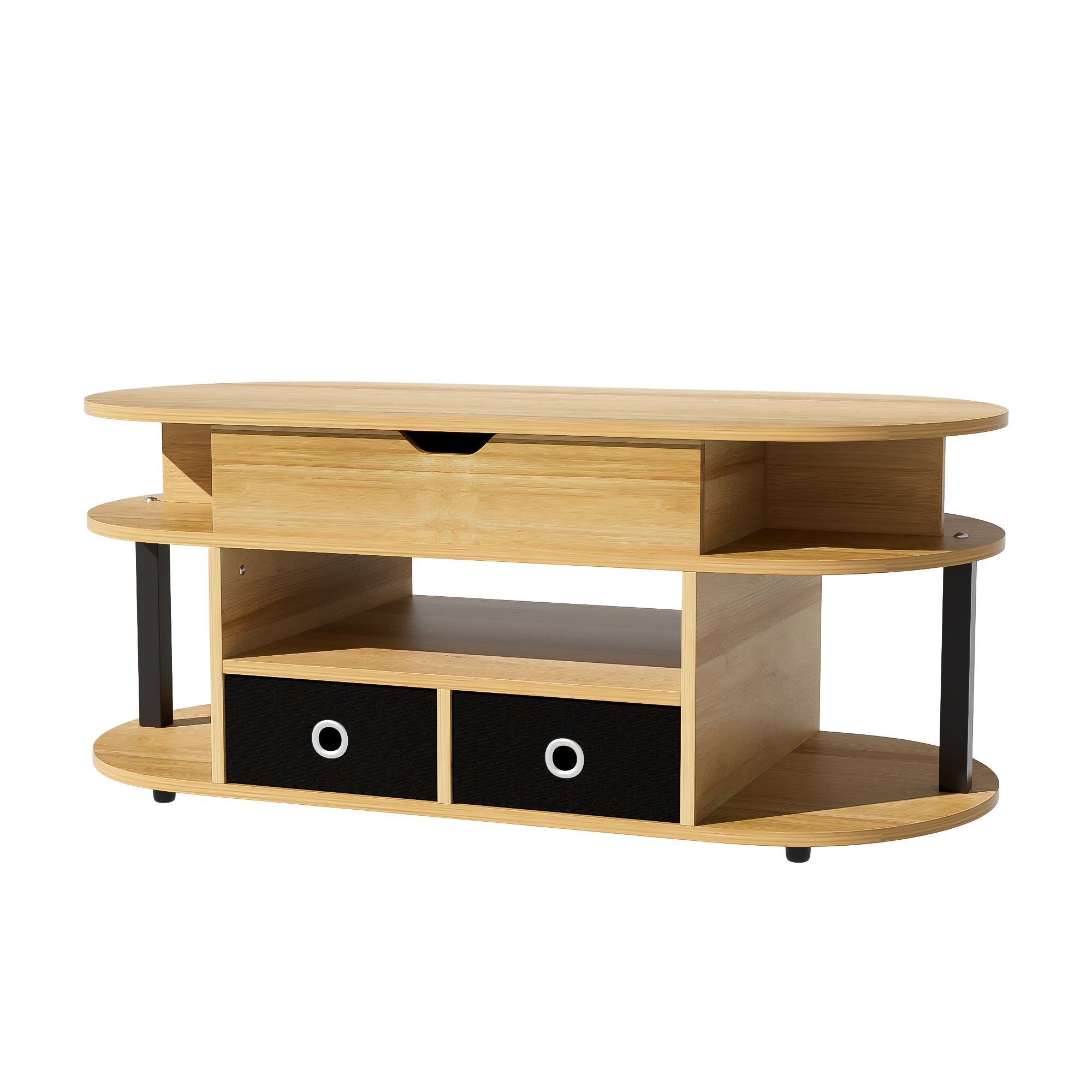 PINGGO Modern Wood Coffee Table with Lift Top & Storage Drawers for Living Room