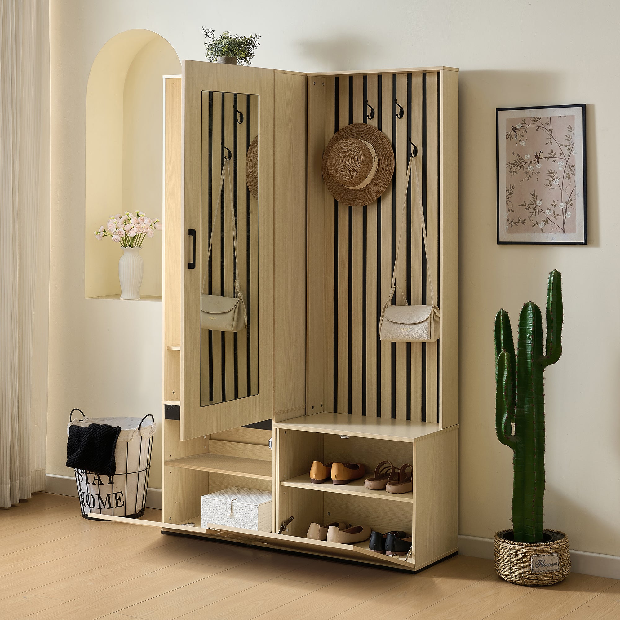 PINGGO Extendable Wardrobe Set with Mirror & Bench | Modern Hallway Furniture