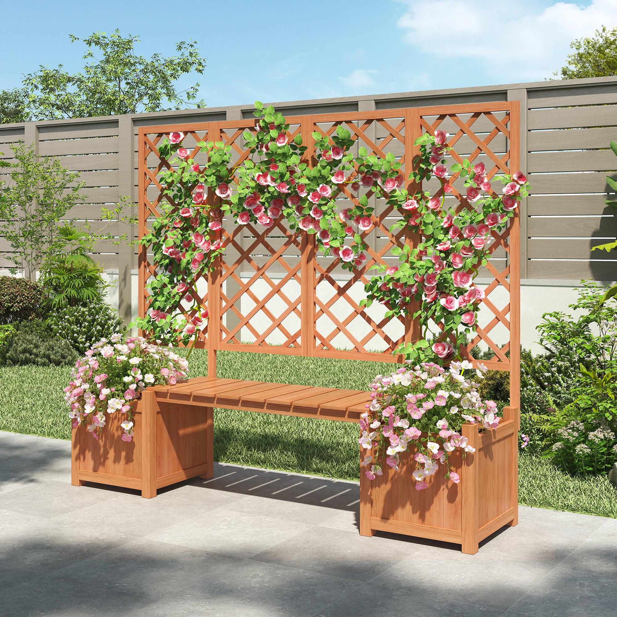 PINGGO Multi-Functional Fir Solid Wood Pot  Splitter & Seating Included  Spacious Flower Box for Garden