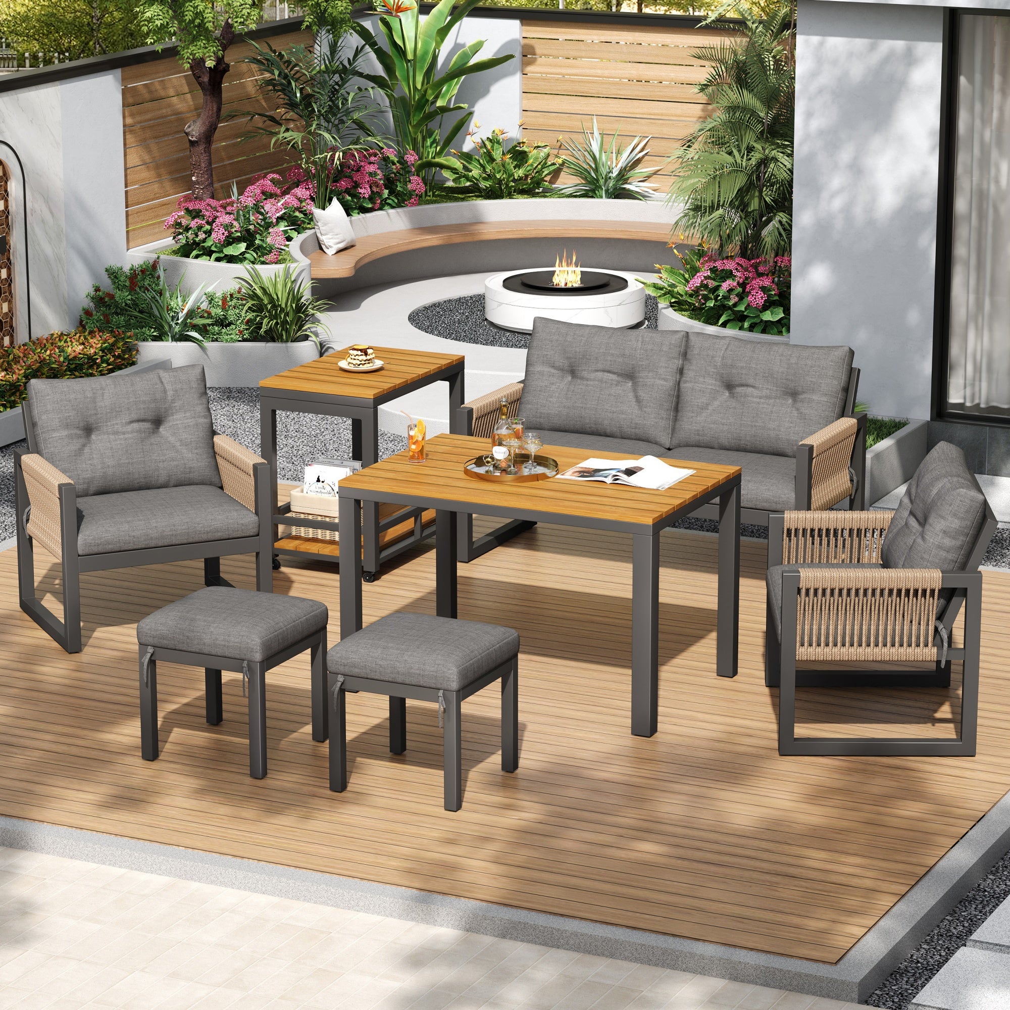 PINGGO Multi-Person Outdoor Meeting Sofa Set with Multifunctional Table