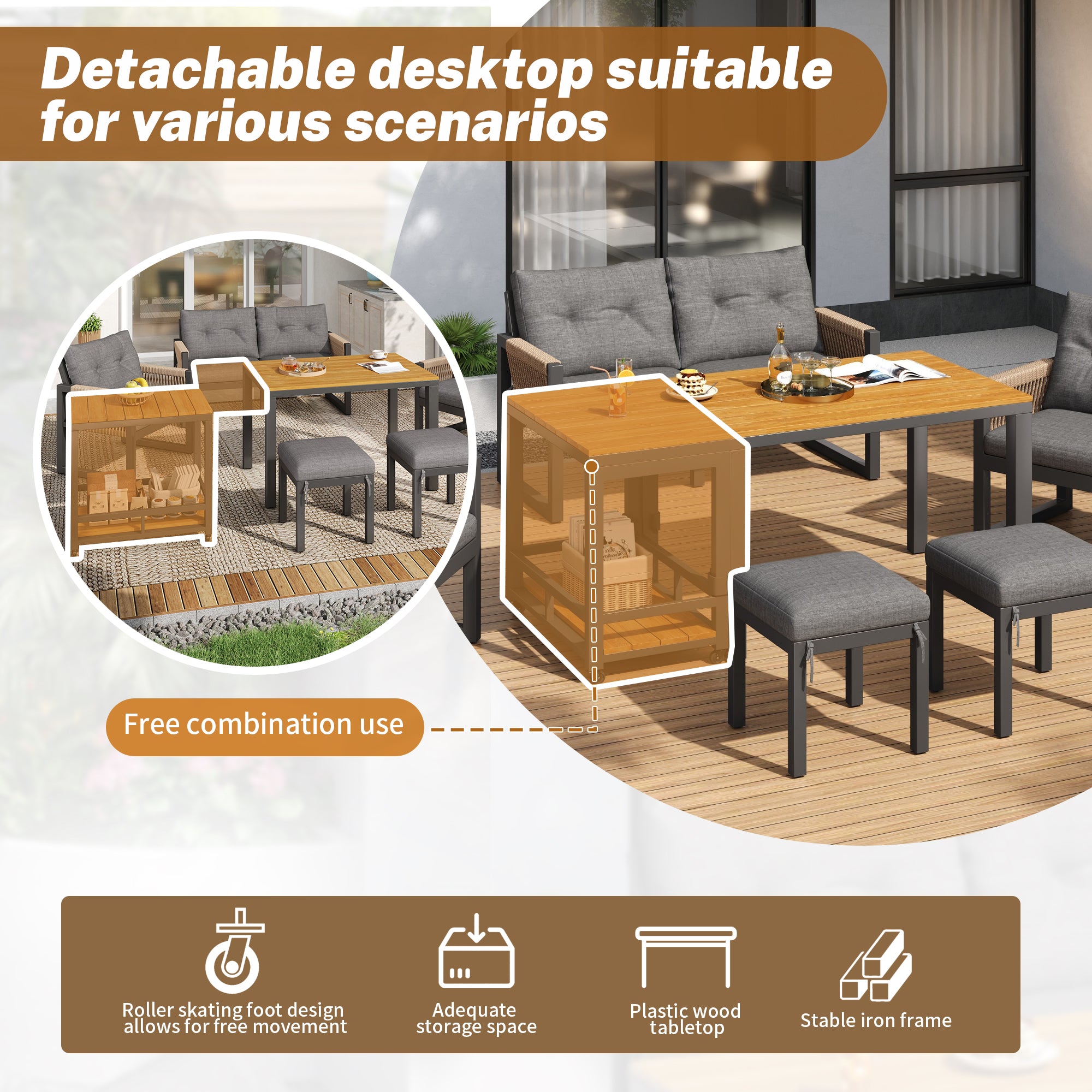 PINGGO Multi-Person Outdoor Meeting Sofa Set with Multifunctional Table