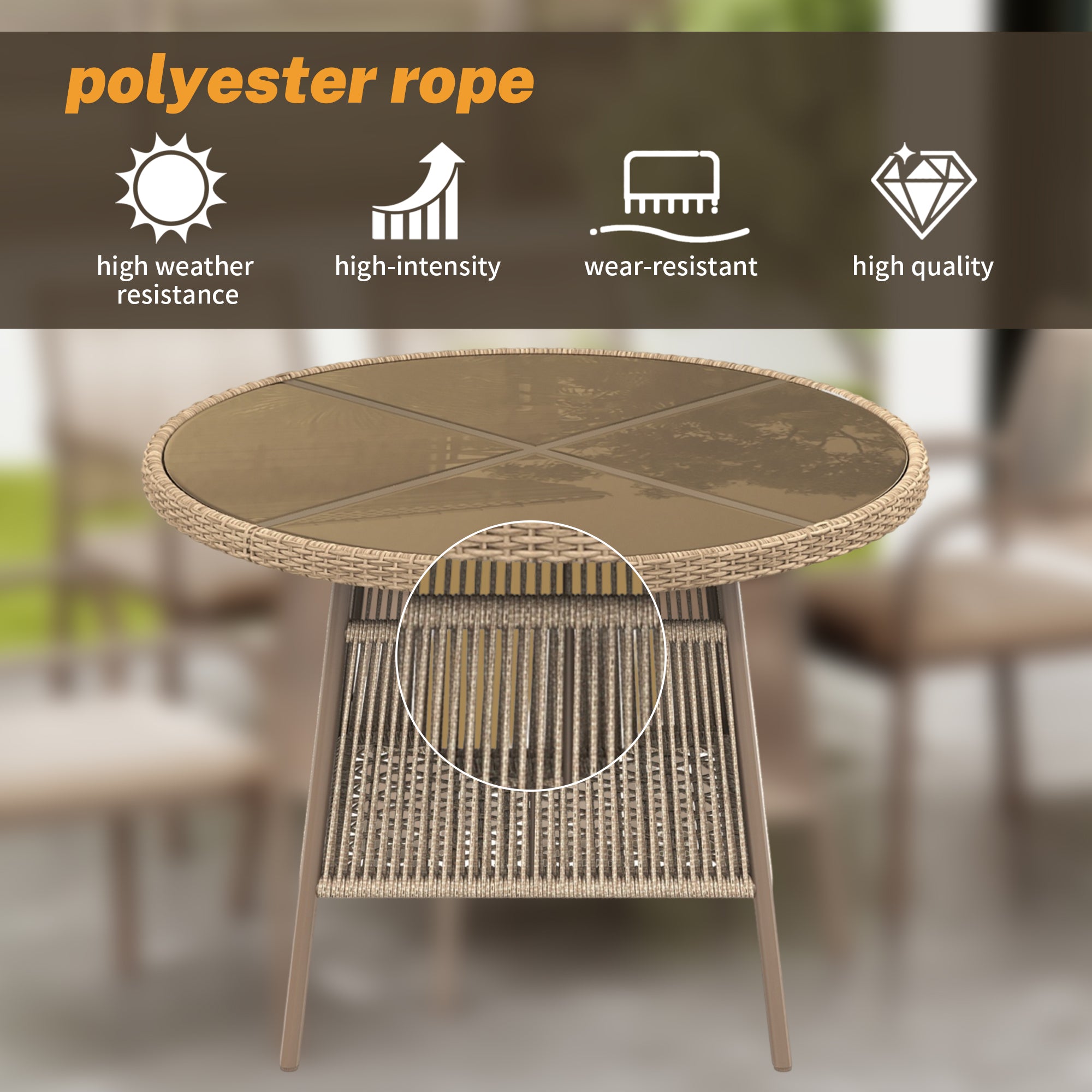 PINGGO Rattan Patio Furniture Set – Glass Table 4 Armchairs for Garden Balcony