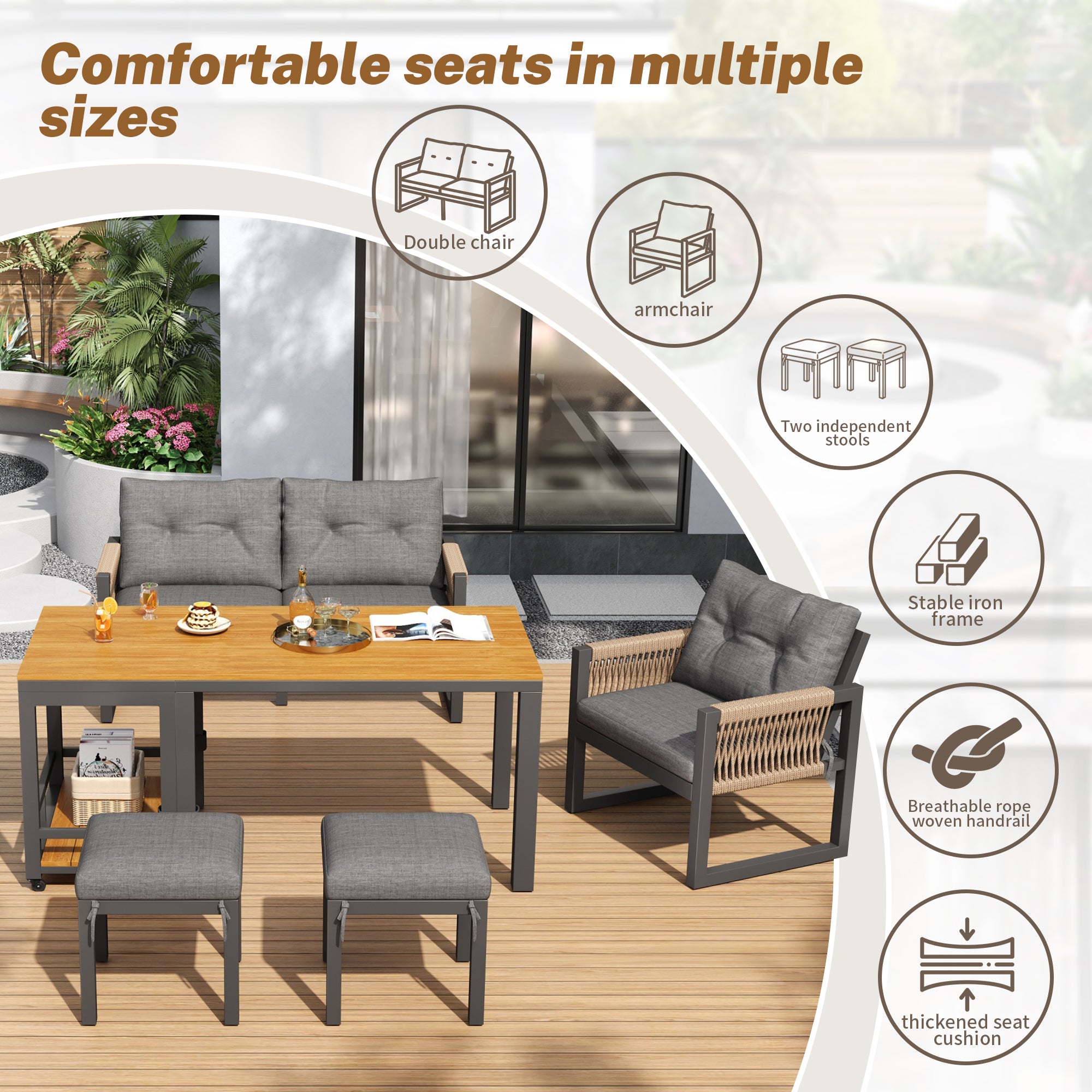 PINGGO Multi-Person Outdoor Meeting Sofa Set with Multifunctional Table