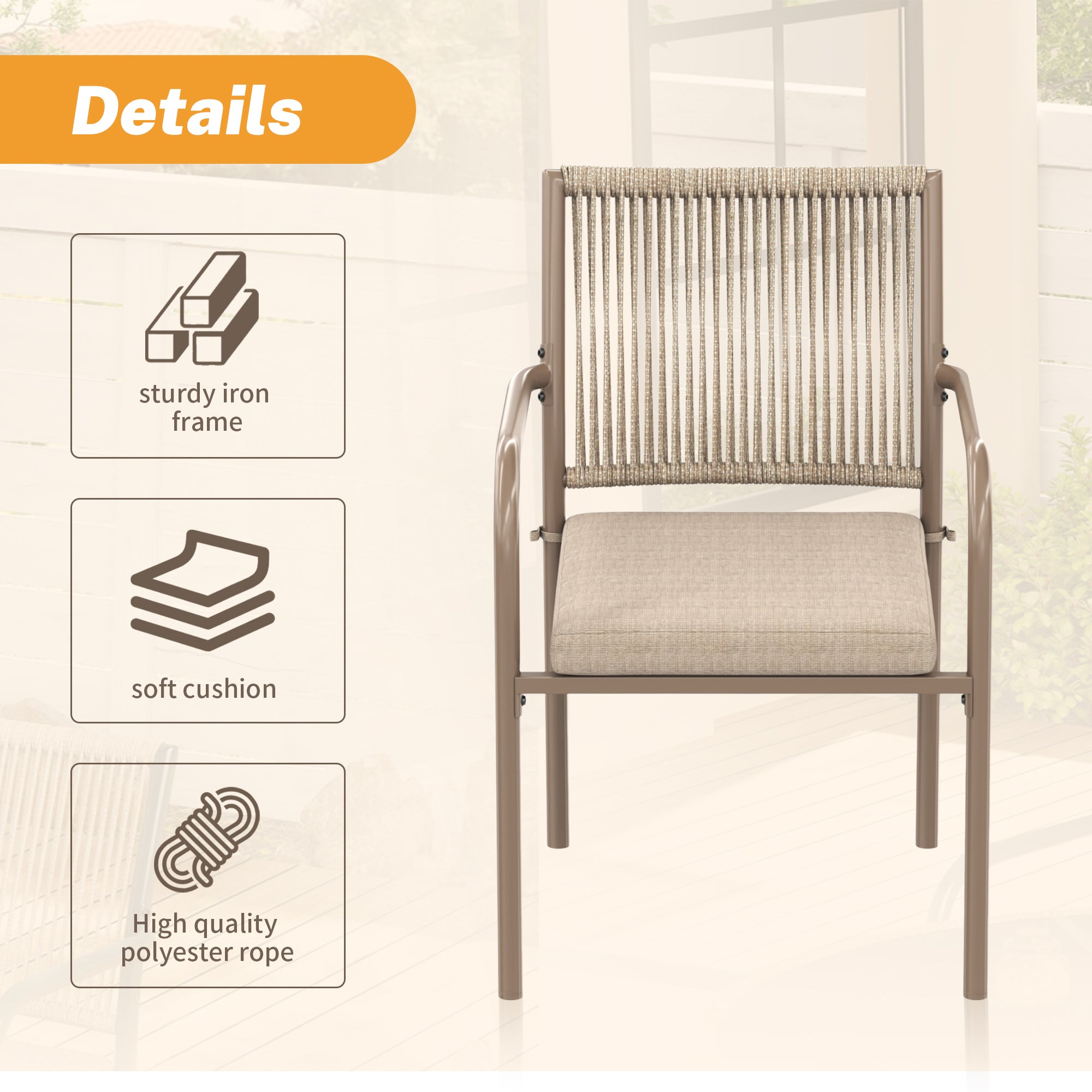 PINGGO Rattan Patio Furniture Set – Glass Table 4 Armchairs for Garden Balcony
