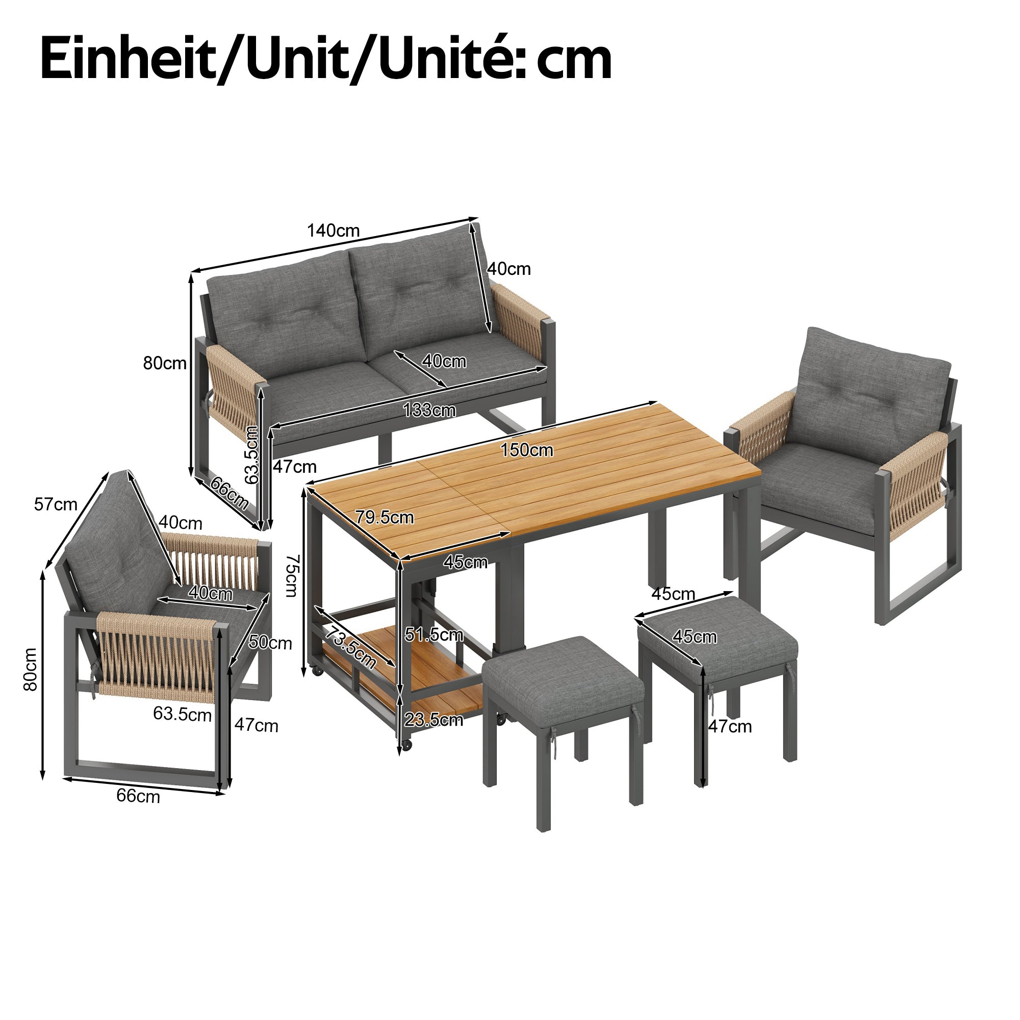 PINGGO Multi-Person Outdoor Meeting Sofa Set with Multifunctional Table