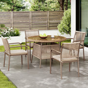 PINGGO Rattan Patio Furniture Set – Glass Table 4 Armchairs for Garden Balcony