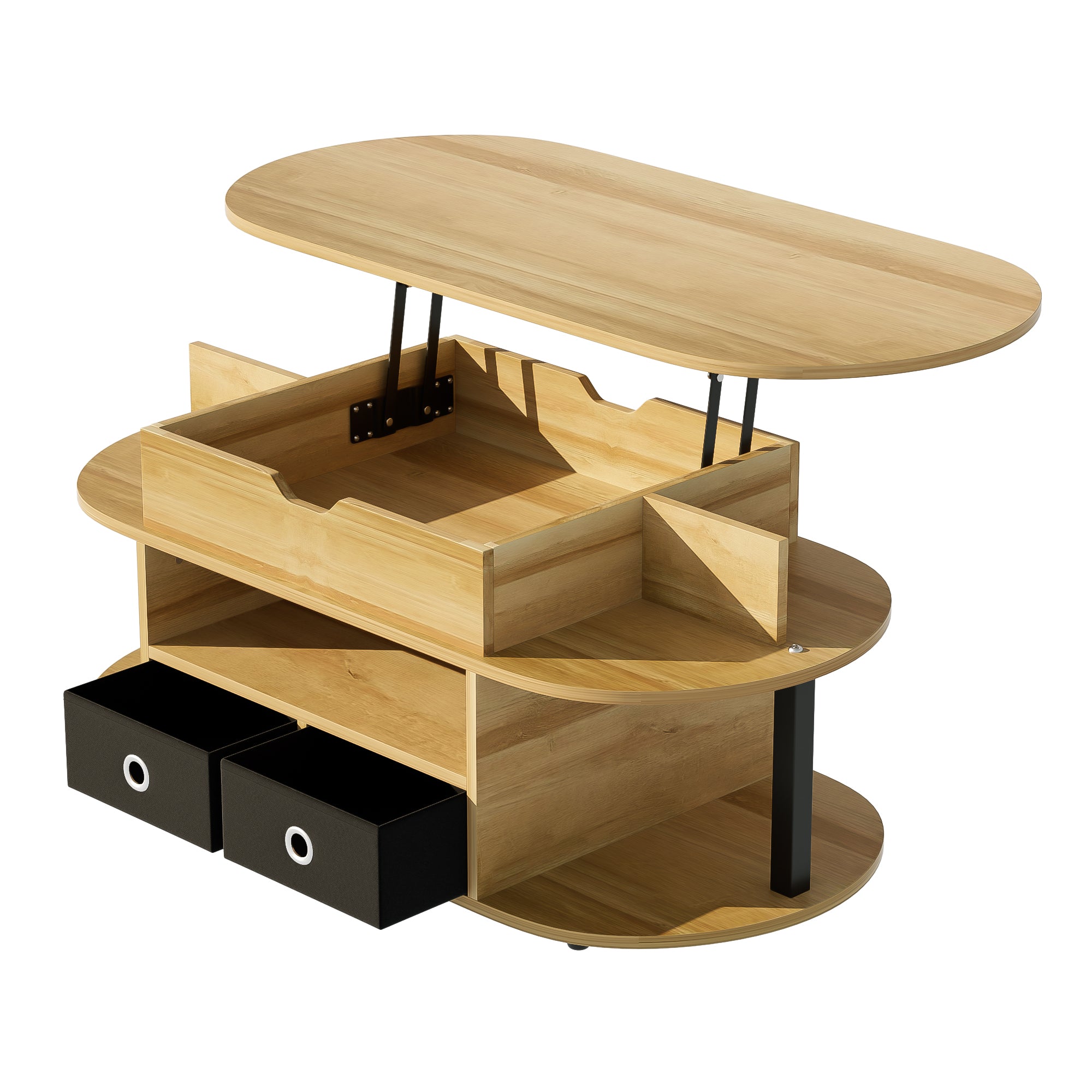 PINGGO Modern Wood Coffee Table with Lift Top & Storage Drawers for Living Room