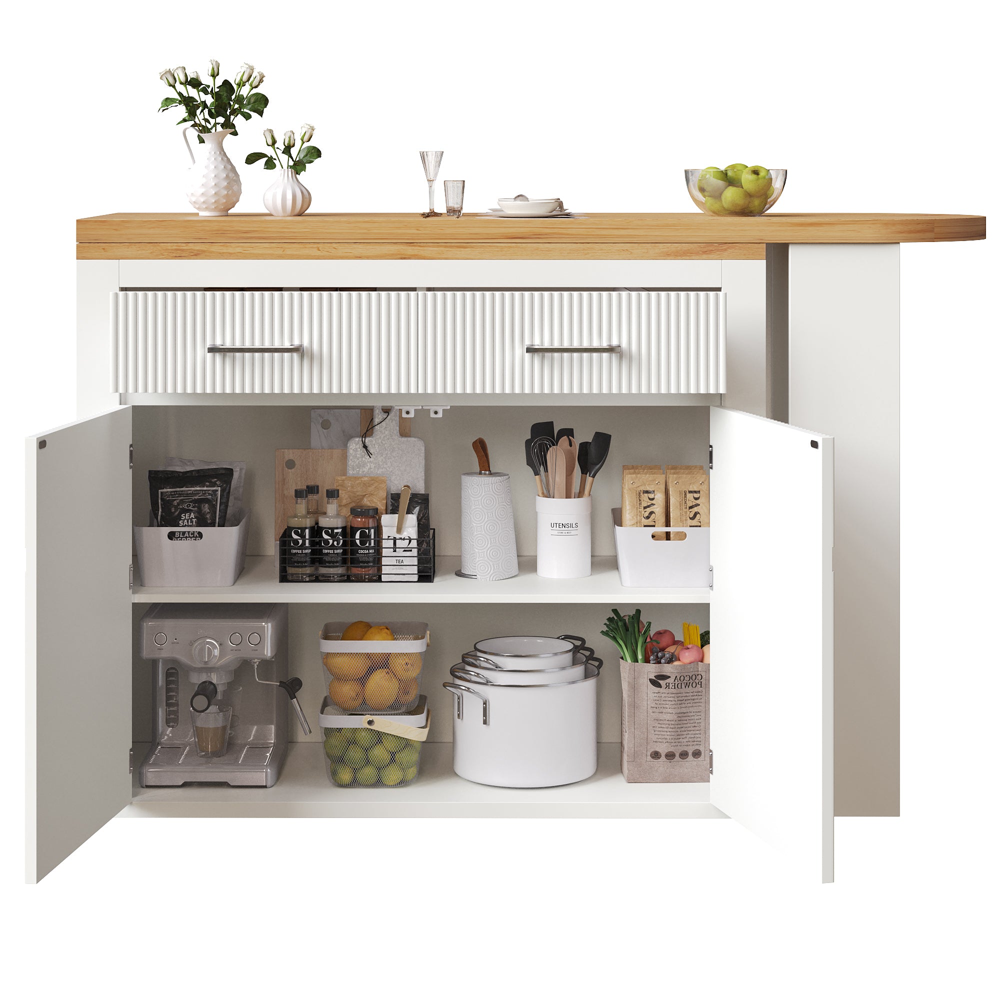 PINGGO Extendable Bar Table With Storage Space Modern Removable Bar Table With Storage Space